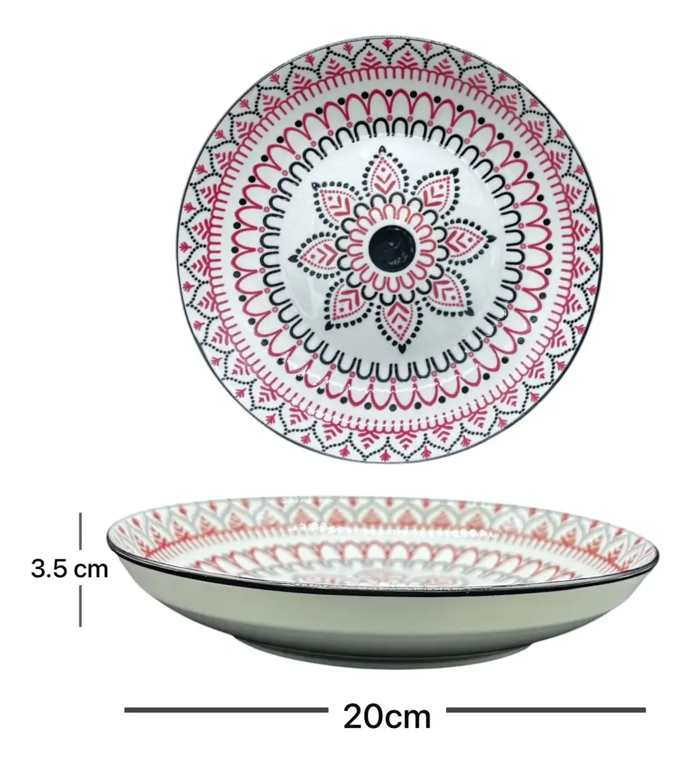 Pack 4 Platos Bowl Flores Con Diseños 3x20cm Rojo Lisa-1