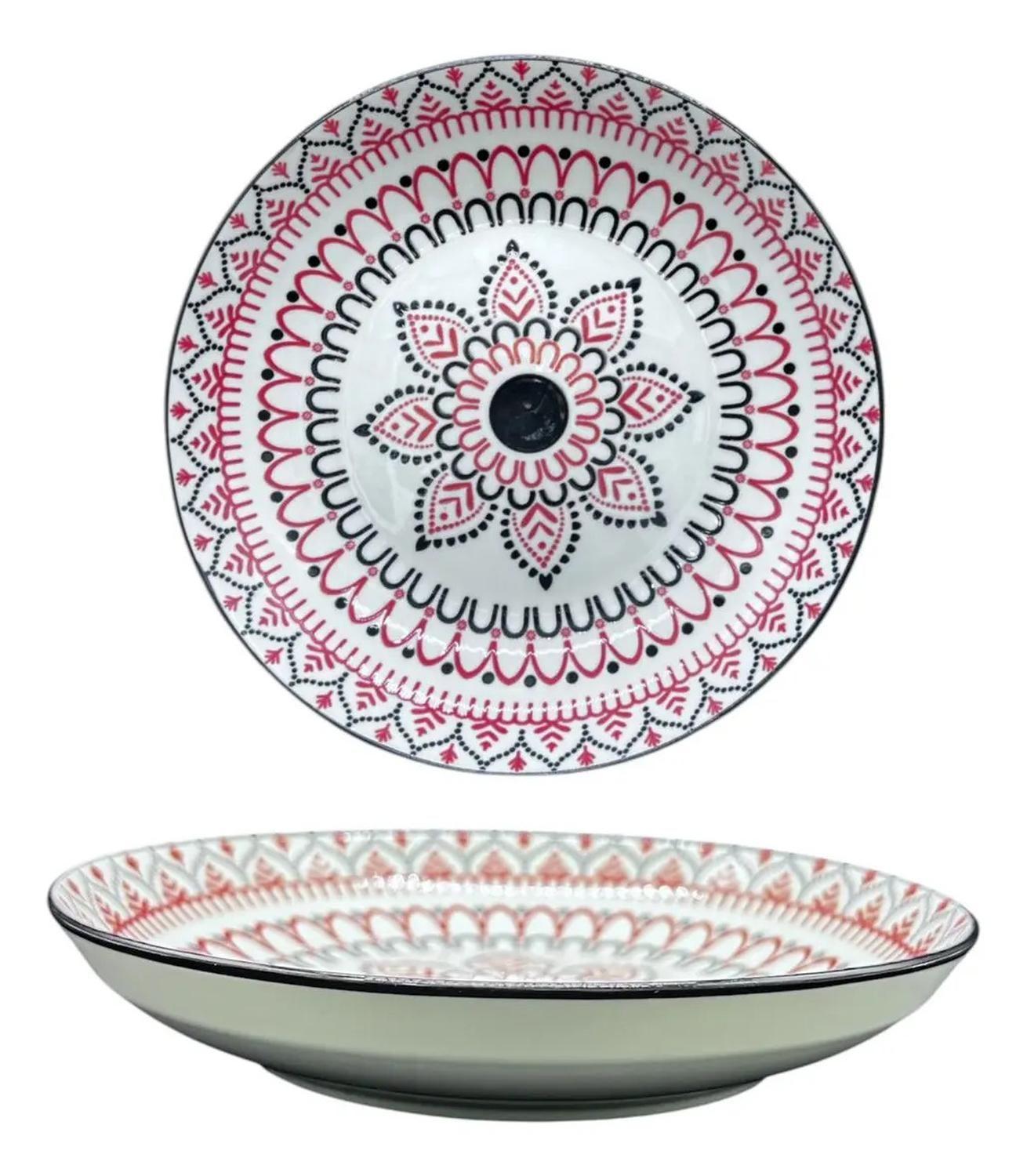 Pack 4 Platos Bowl Flores Con Diseños 3x20cm Rojo Lisa-2