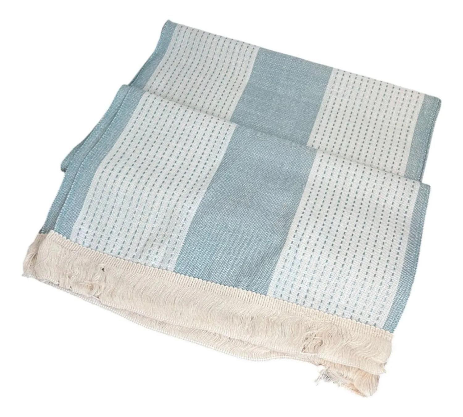 Mantel Camino De Mesa Rectangular Tejido Lineas 180x37cm Azul-2