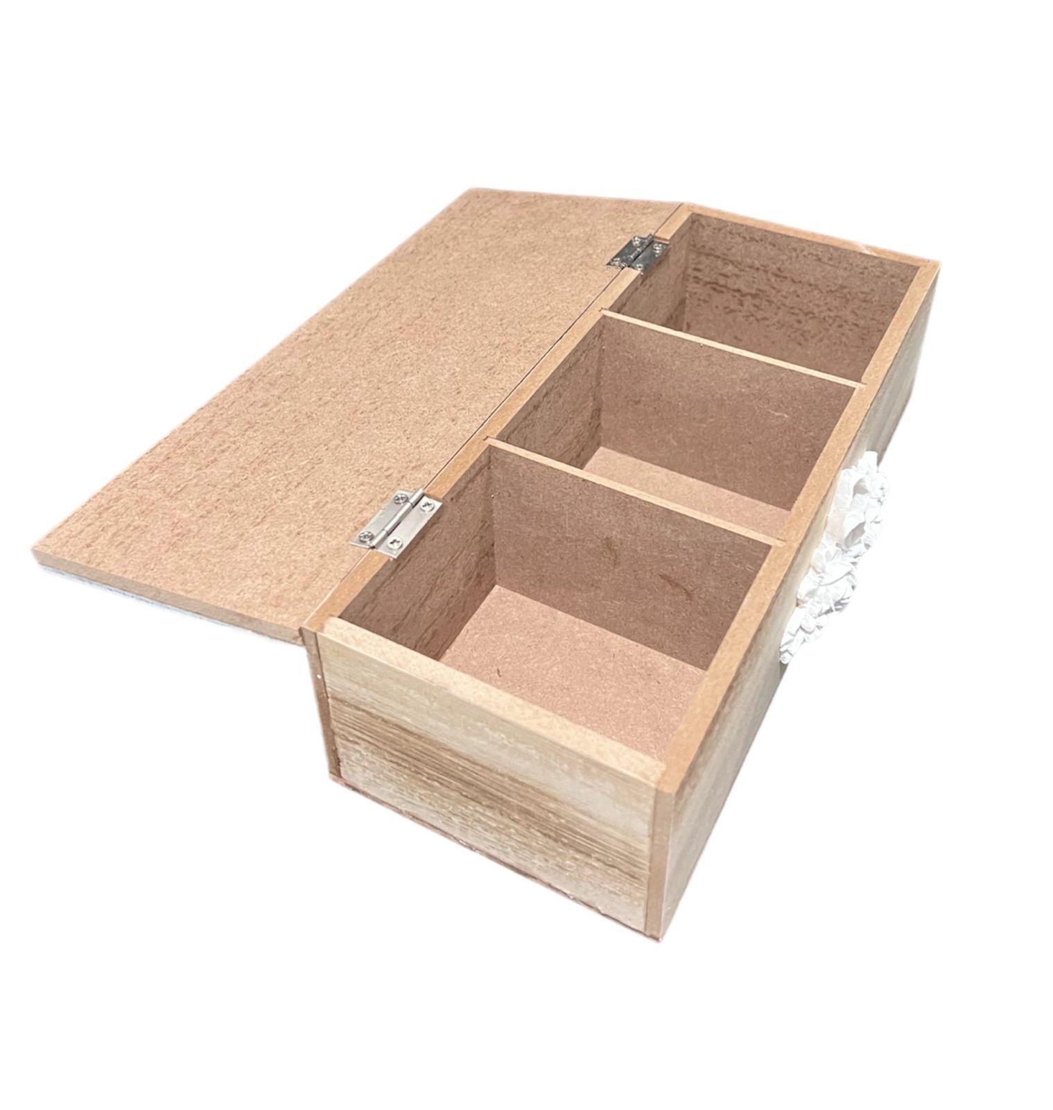 Caja De Té Mediana De Madera 3 Espacios Con Diseño Tea M-1