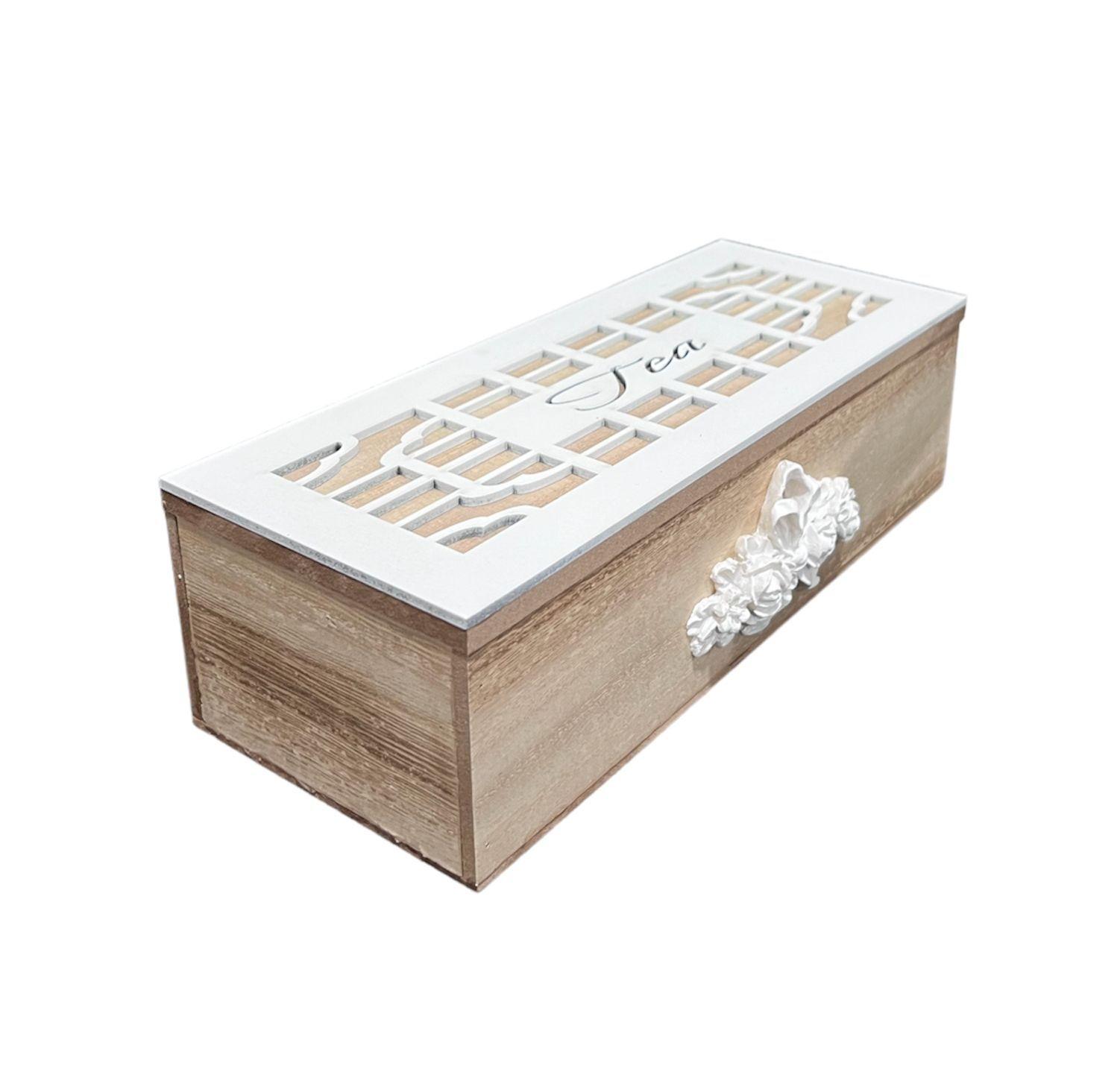 Caja De Té Mediana De Madera 3 Espacios Con Diseño Tea M-0
