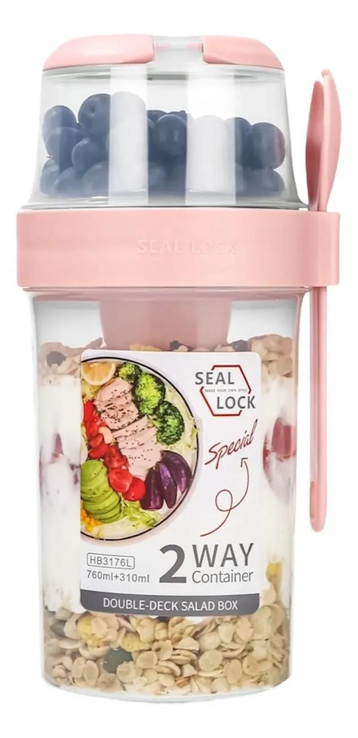 Vaso De Yogurt Bebidas Y Cereal Frutas Frutos Secos 760ml Rosa-0