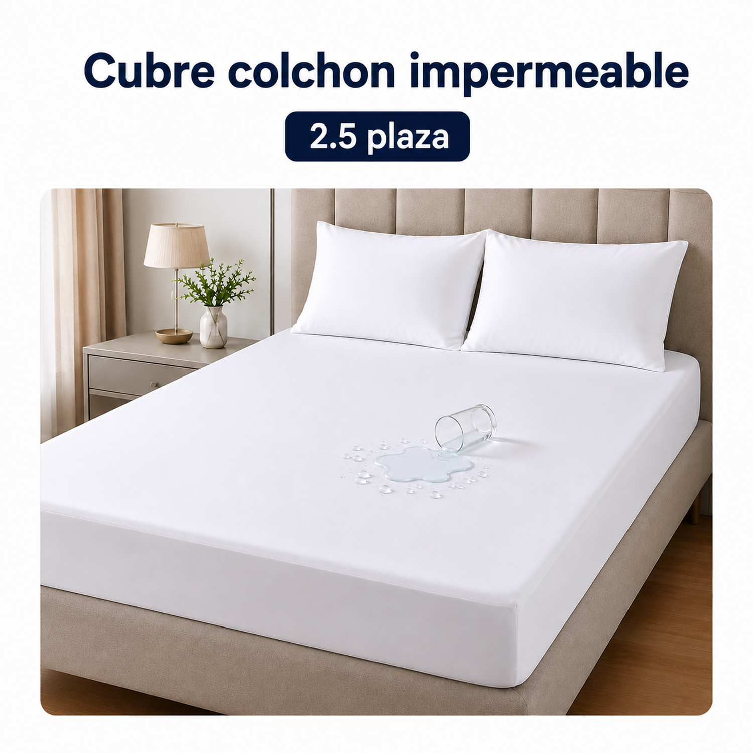 Funda Cubre Colchón Impermeable 2.5 Plazas Cama King Blanco 2.5 Plazas-3