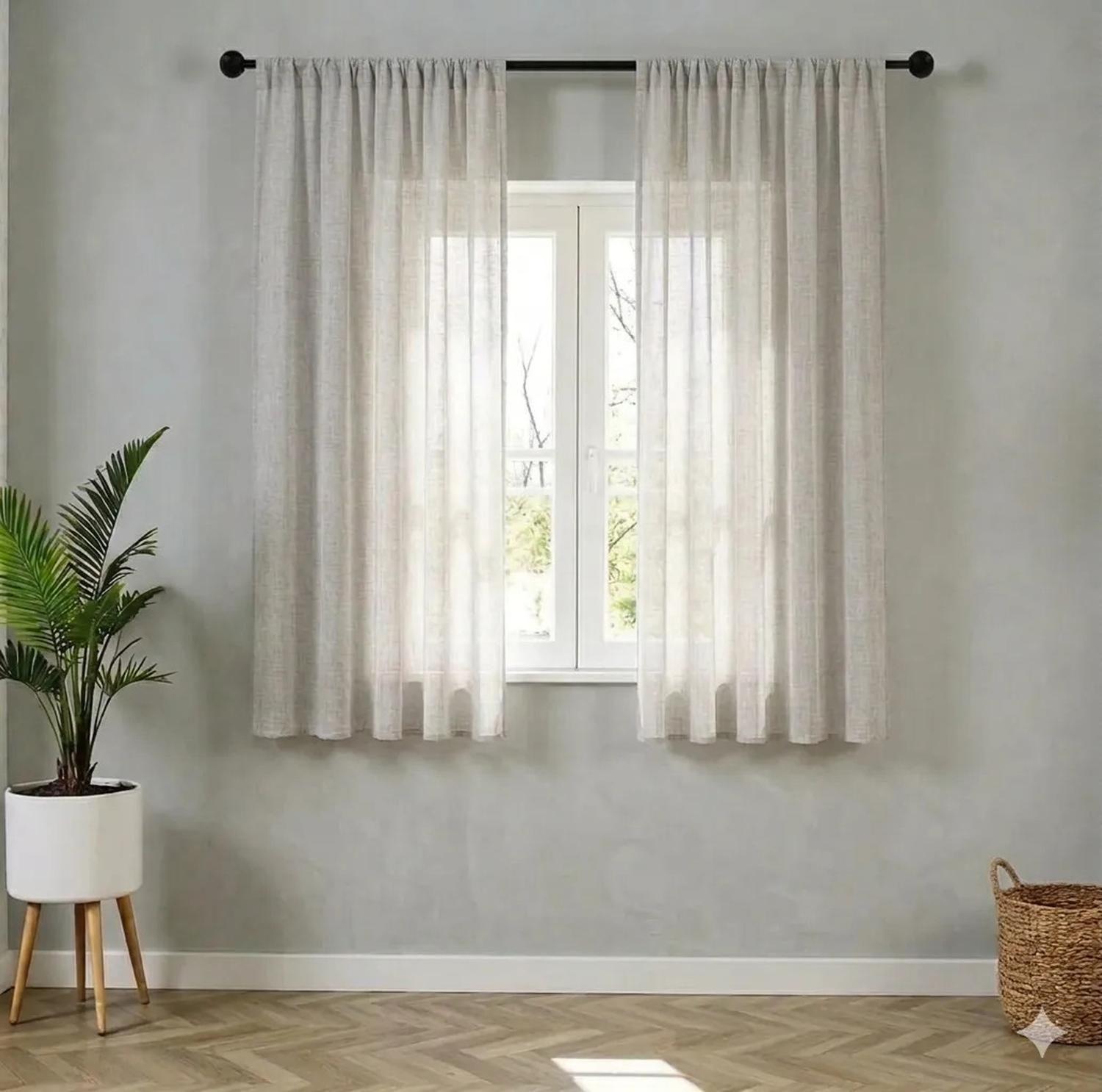 Cortina Lino 2 Paños Cortina 8 Anillos Deco 70x150cm-0