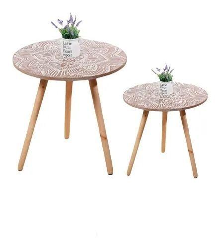 Set 2 Mesas Laterales Mesa Auxiliar Mandalas 40cm Y 30cm-0