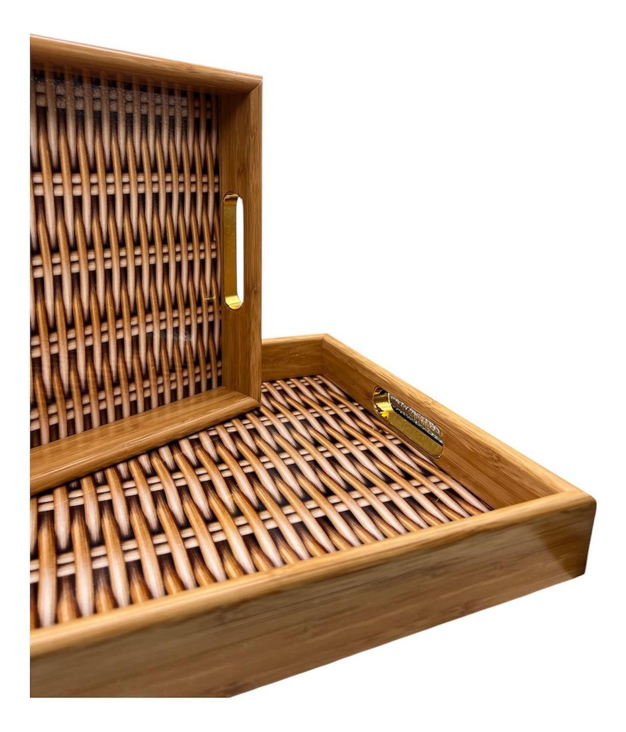 Set 2 Bandeja De Ratan Cesta Tejida Diseño Rattan Marrón-1