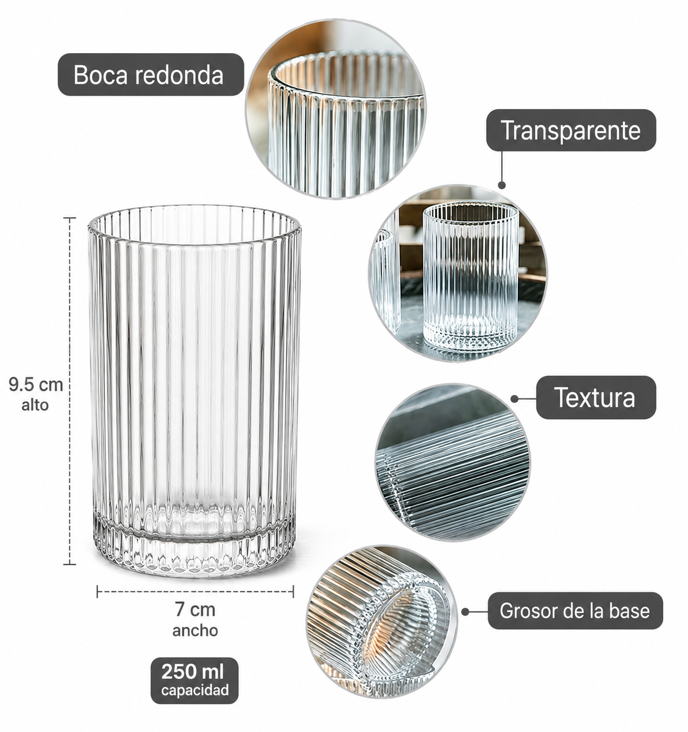 Pack 6 Vasos Vidrio Vaso Alto Diseño Lineas Líneas-2