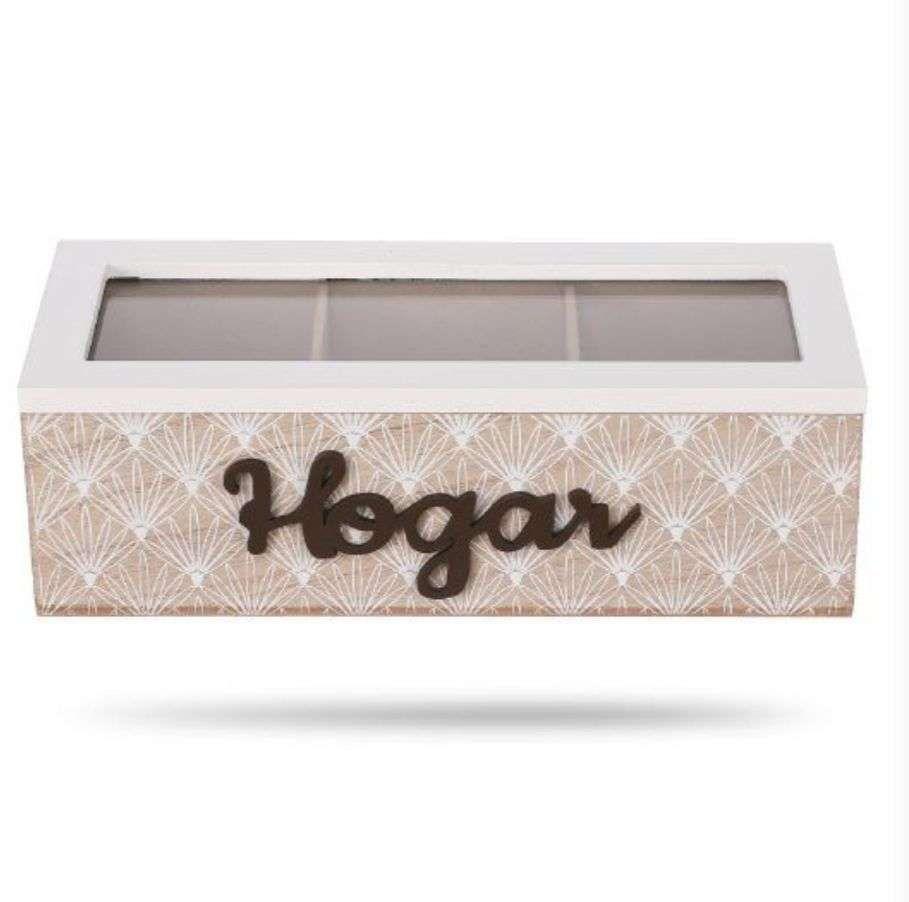 Caja De Té Mediana De Madera 3 Espacios Con Diseño Hogar-2