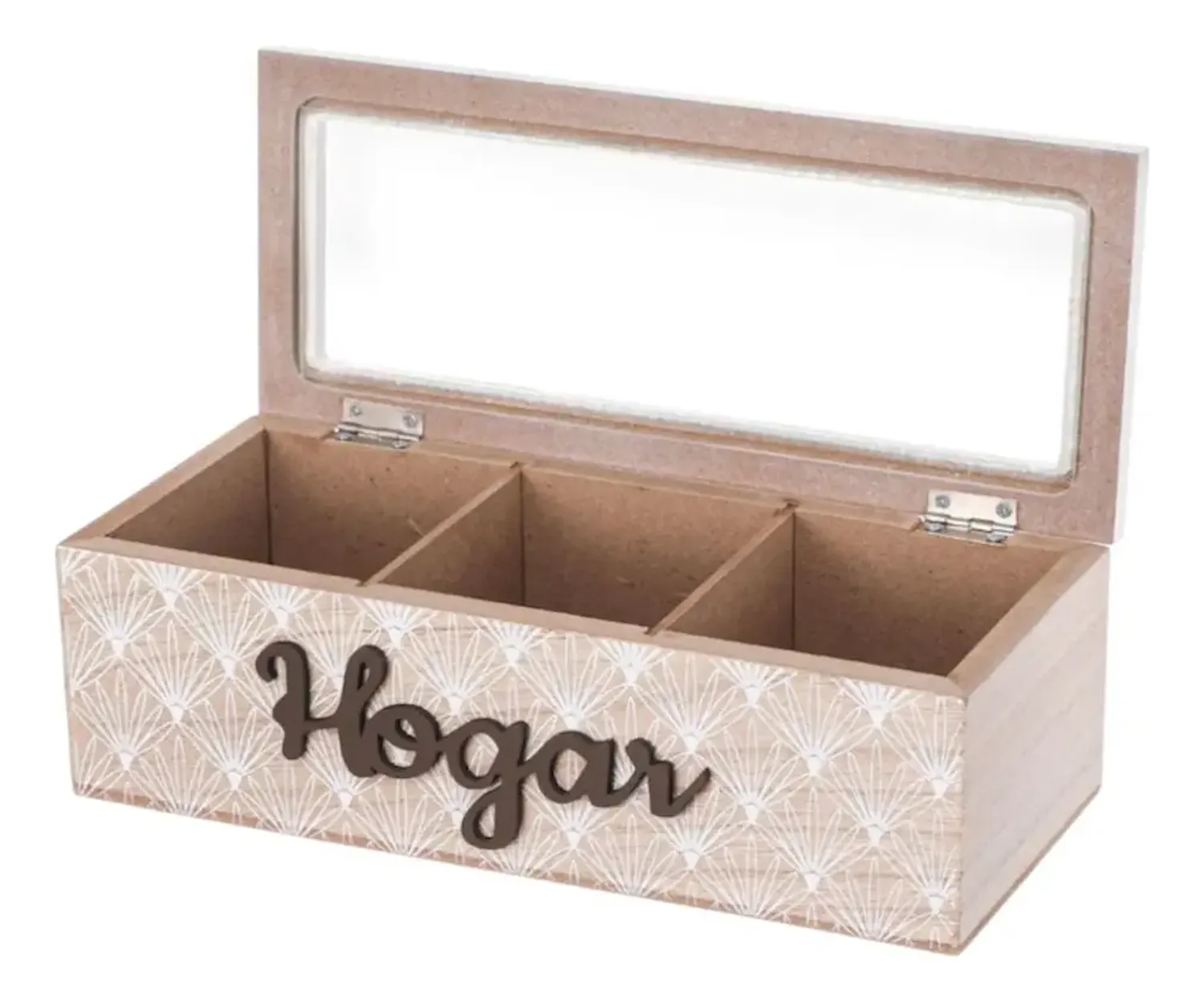 Caja De Té Mediana De Madera 3 Espacios Con Diseño Hogar Beige-0