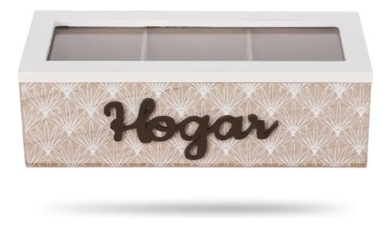 Caja De Té Mediana De Madera 3 Espacios Con Diseño Hogar Beige-1