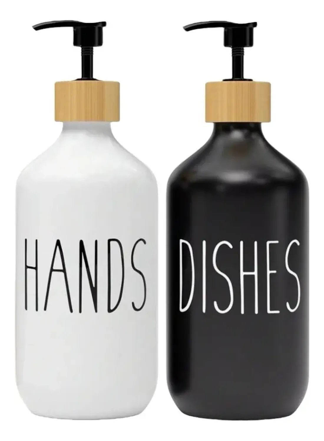 Set 2 Dispensador Jabón Baño Alcohol Gel Hands Dishes Negro Y Blanco-0