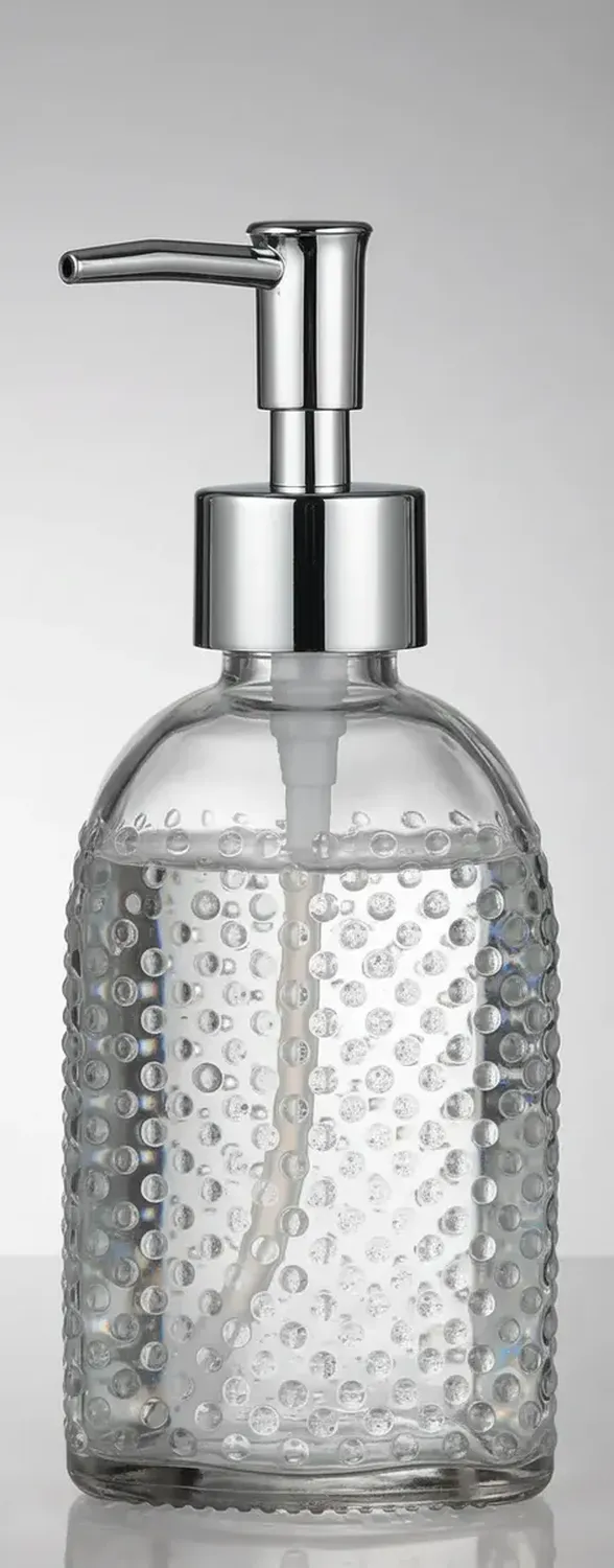 Dispensador Jabón Alcohol Gel 400ml Vidrio Decorativo Puntos Plateado-2