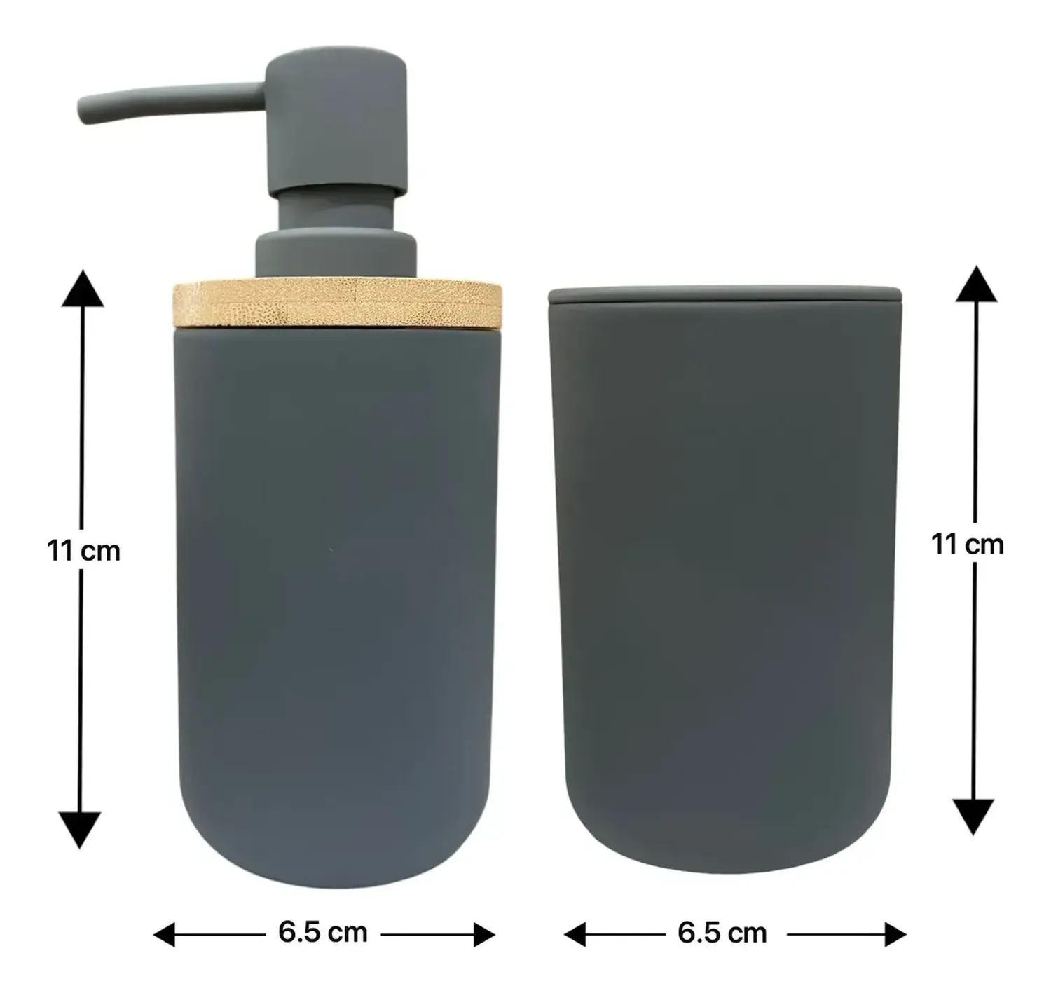 Set De Baño 2 Piezas Jabon Porta Cepillo Detalle Madera Gris Oscuro-1