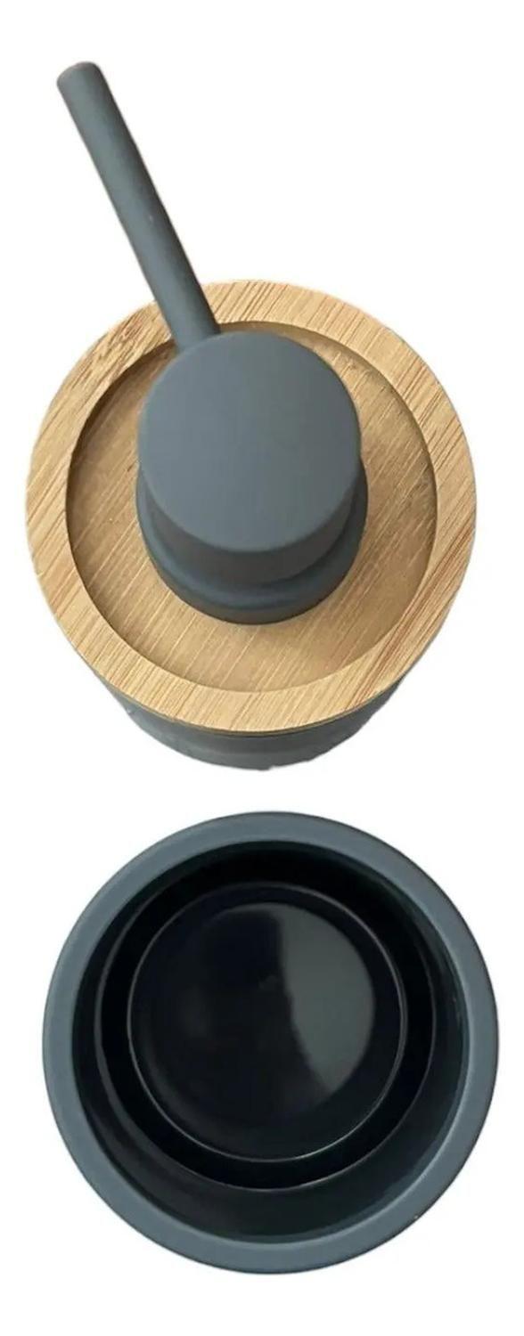 Set De Baño 2 Piezas Jabon Porta Cepillo Detalle Madera Gris Oscuro-2