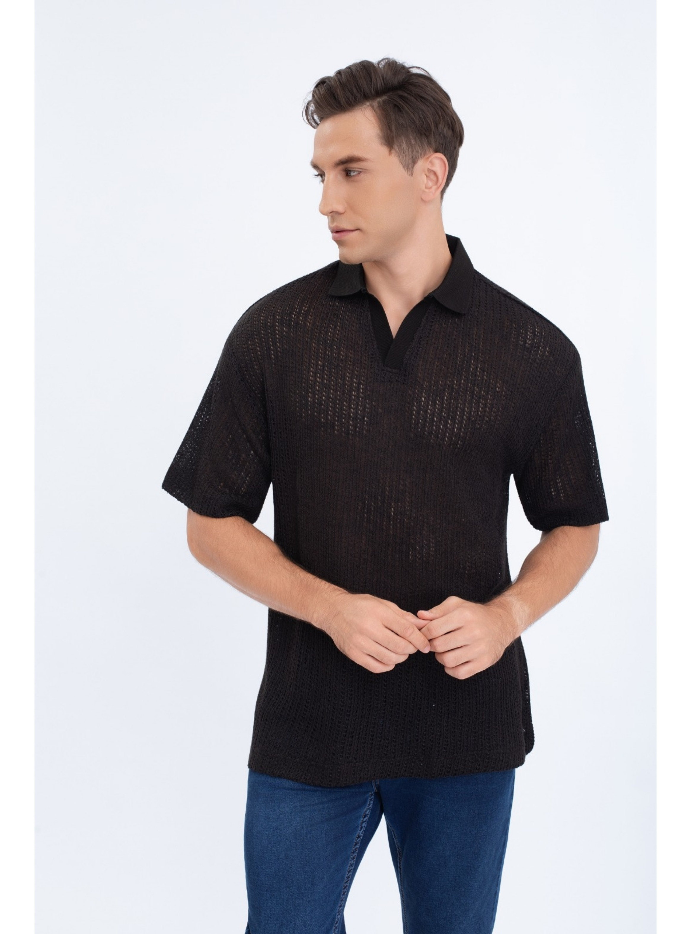 Polera Hombre Manga Corta Tejida Estilo Casual Con Cuello 0177-0