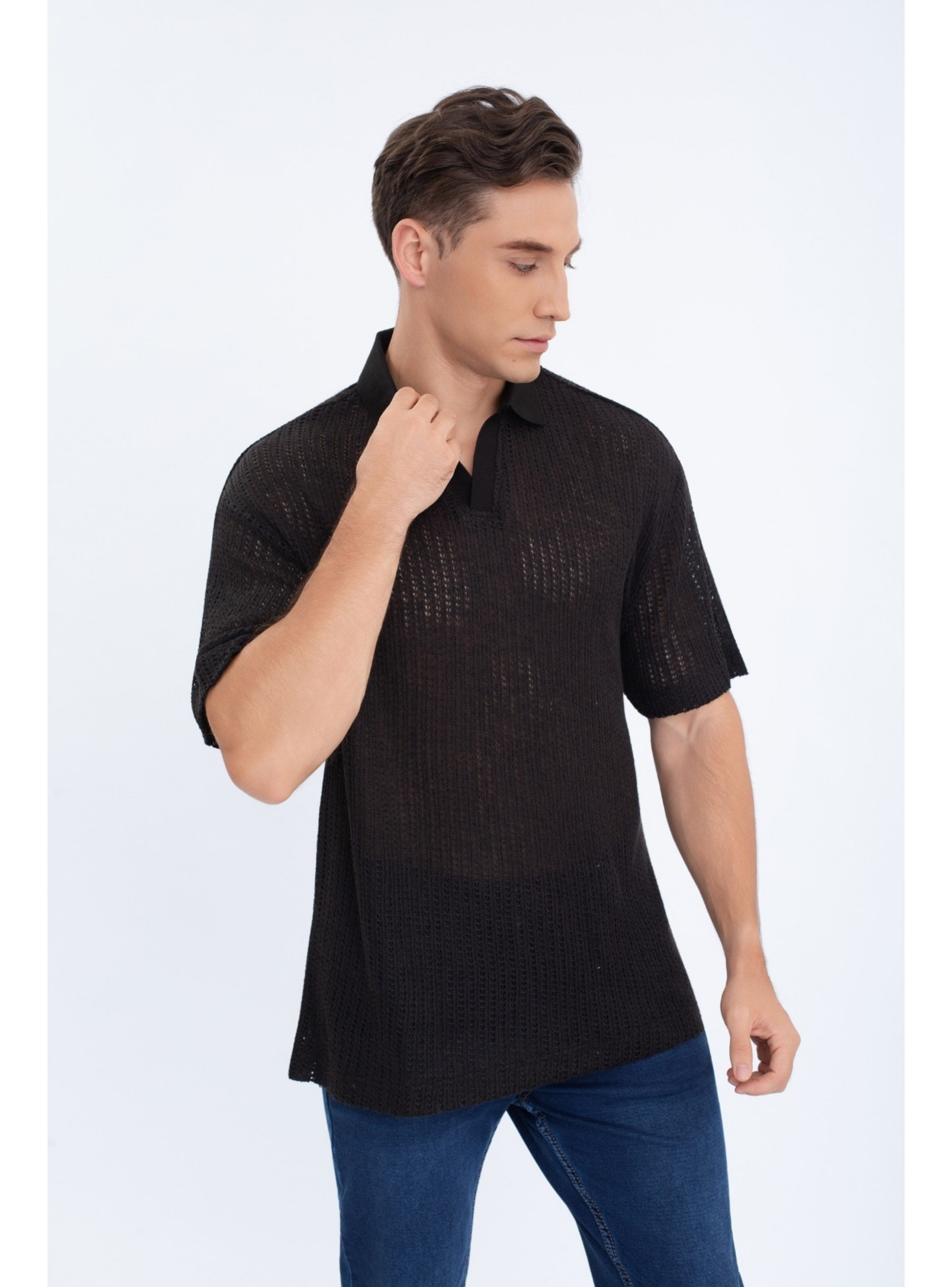 Polera Hombre Manga Corta Tejida Estilo Casual Con Cuello 0177-1