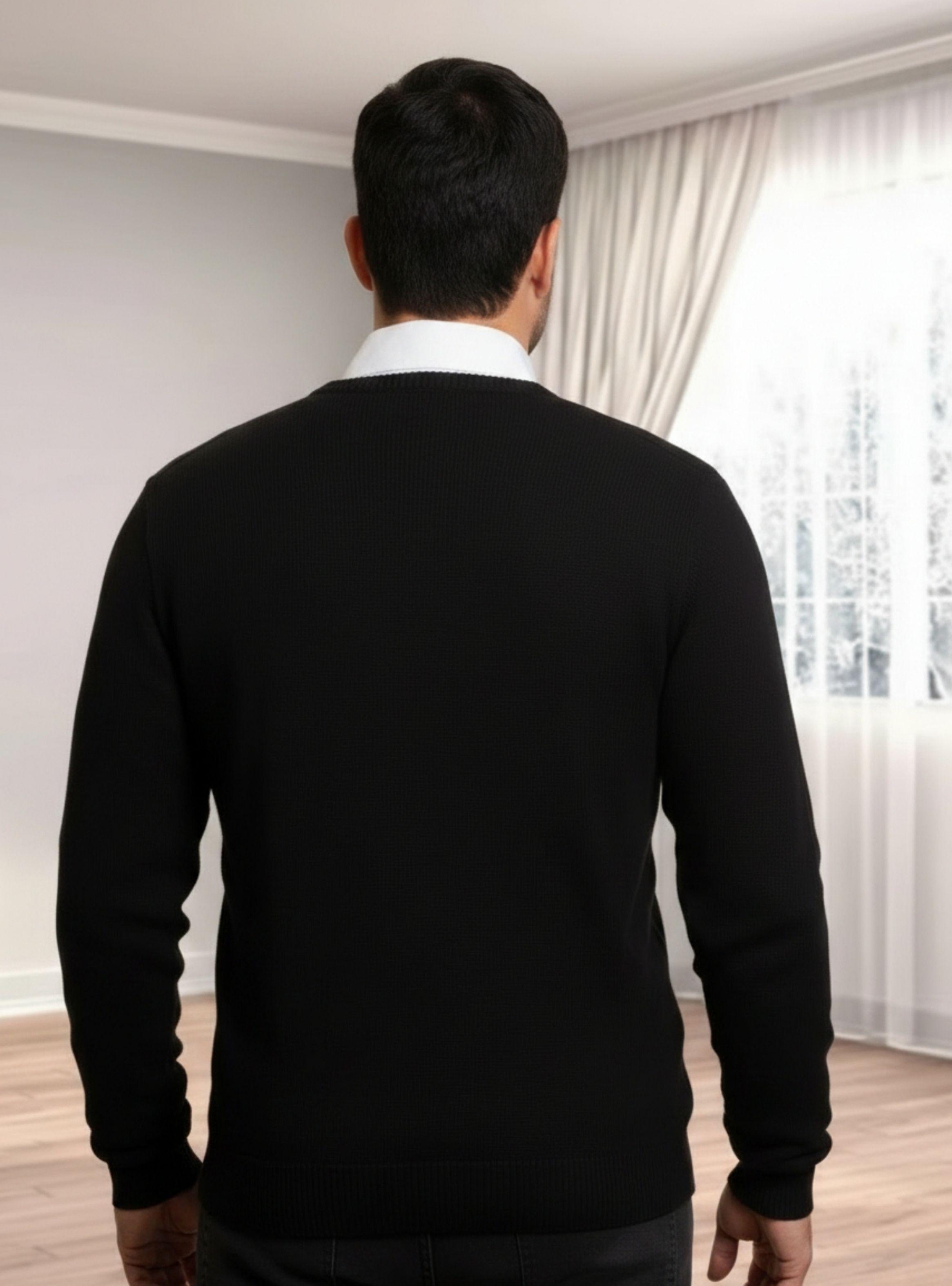 Sweater Hombre Algodon Tejido Hilo Cuello Redondo Liso Tendencia 7250-1