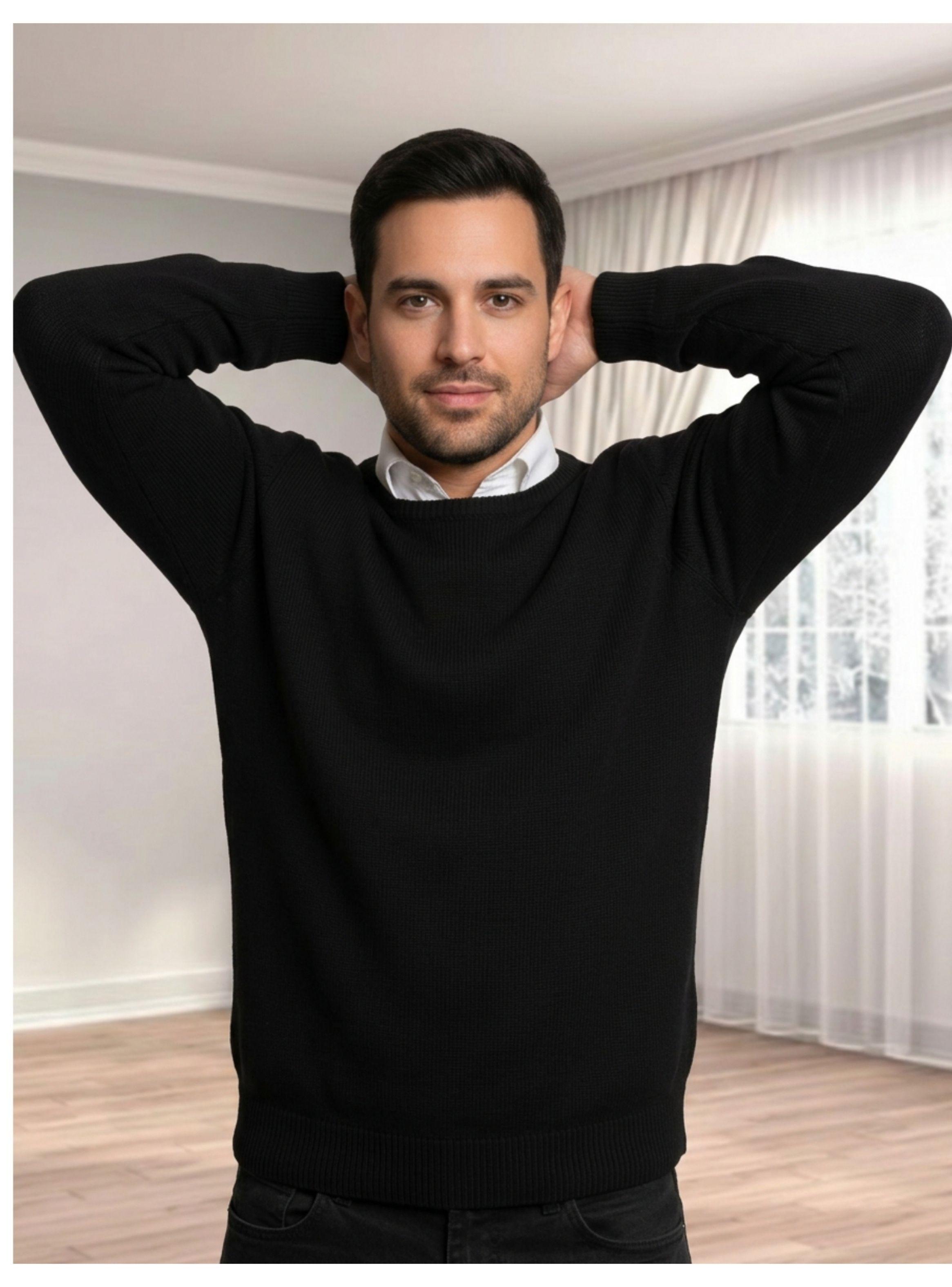 Sweater Hombre Algodon Tejido Hilo Cuello Redondo Liso Tendencia 7250-2