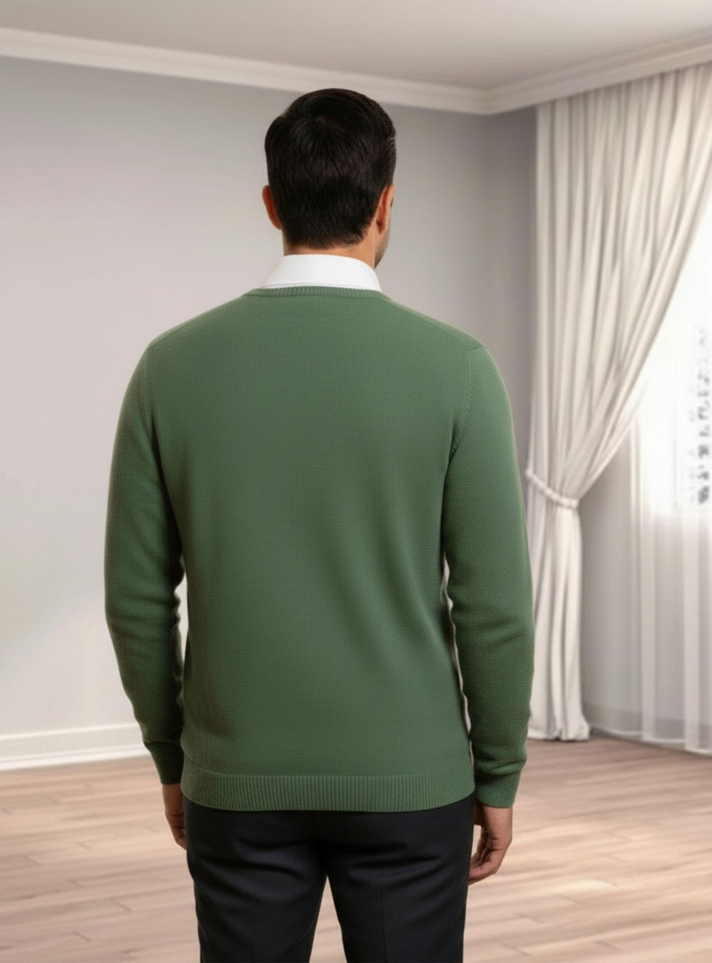 Sweater Hombre Algodon Tejido Hilo Cuello Redondo Liso Tendencia 7250-0