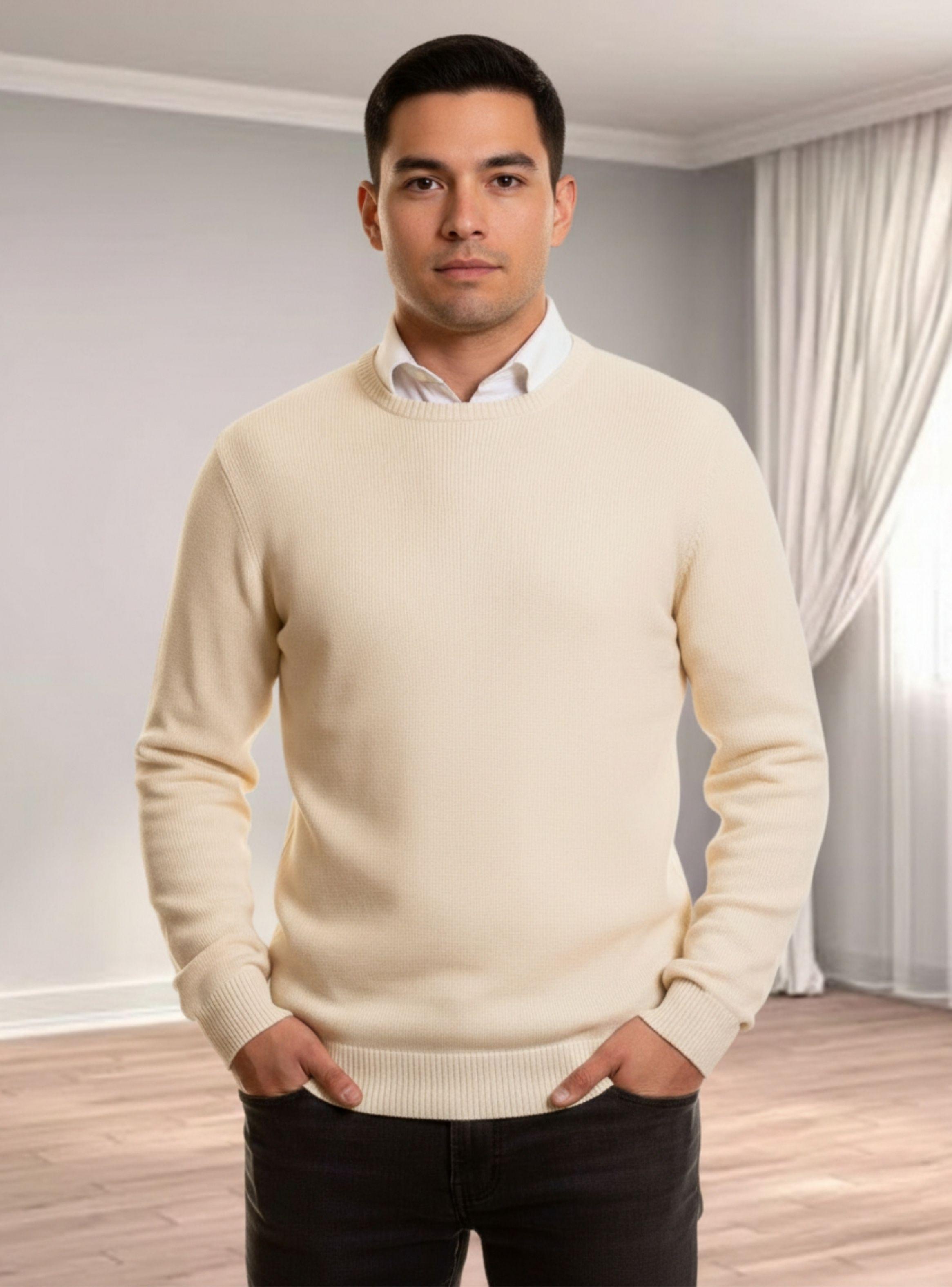 Sweater Hombre Algodon Tejido Hilo Cuello Redondo Liso Tendencia 7250-0