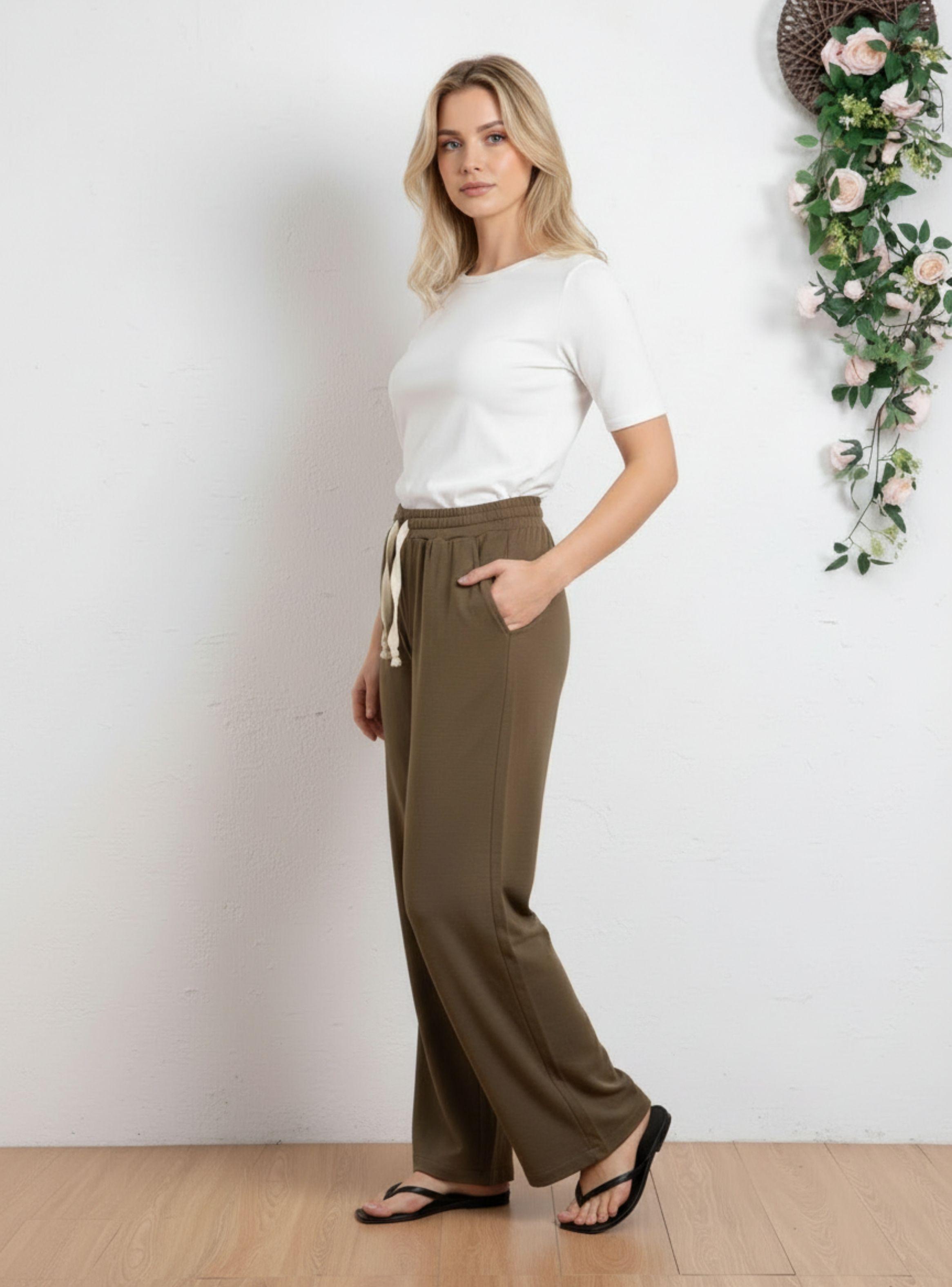 Pantalón Mujer Recto Casual Primavera Verano Algodón Tiro Alto 318-0