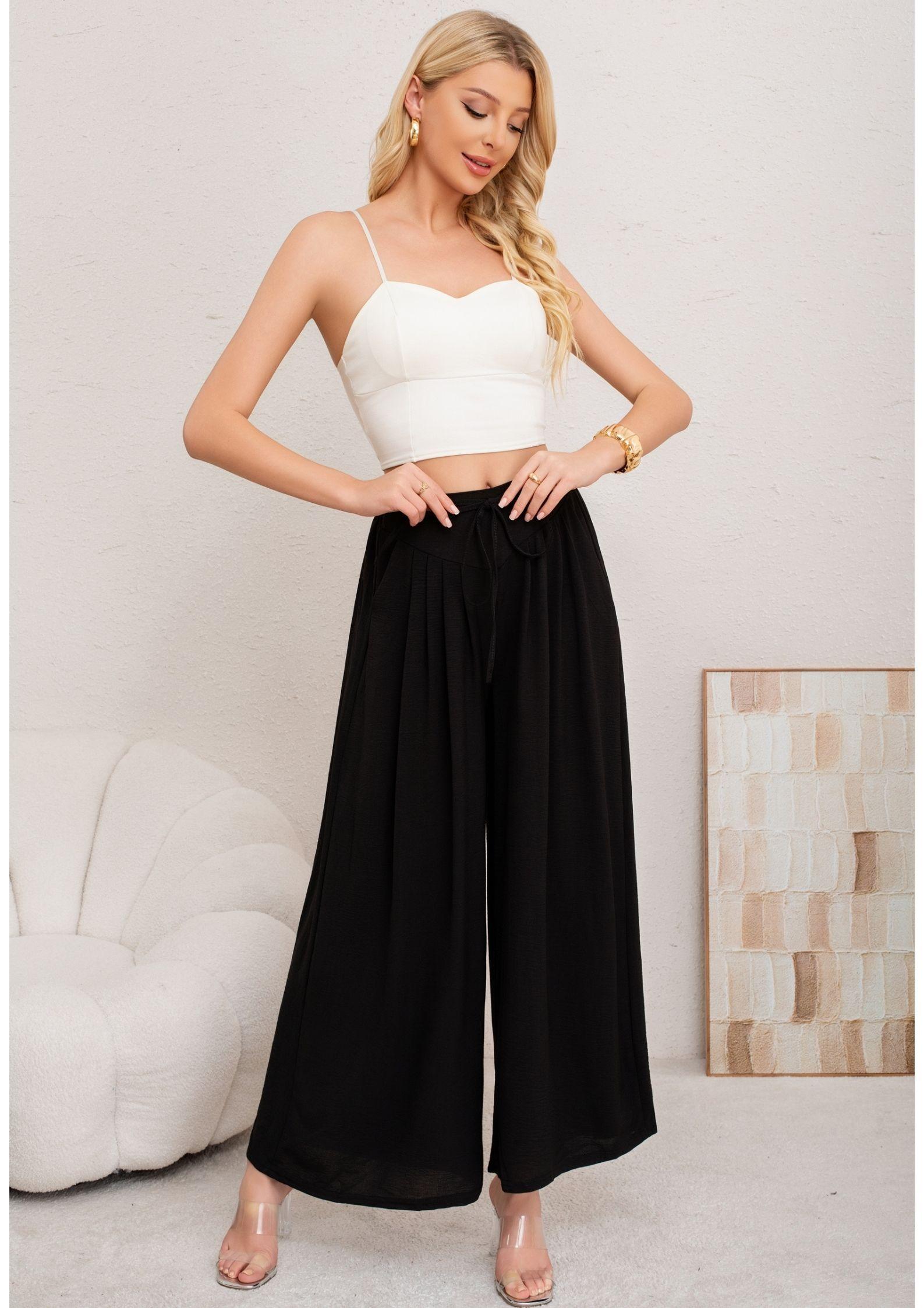 Pantalon Palazzo Algodon Mujer Tipo Lino Casual Semi Formal 3001-1