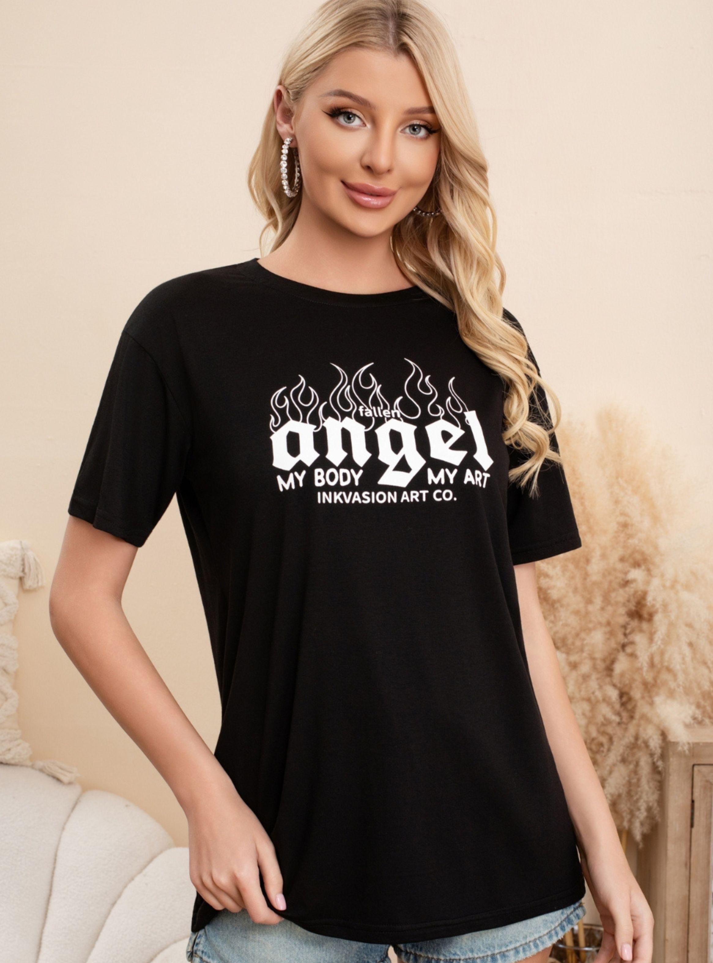 Polera Mujer Algodon Manga Corta Oversize Angel 0061-2