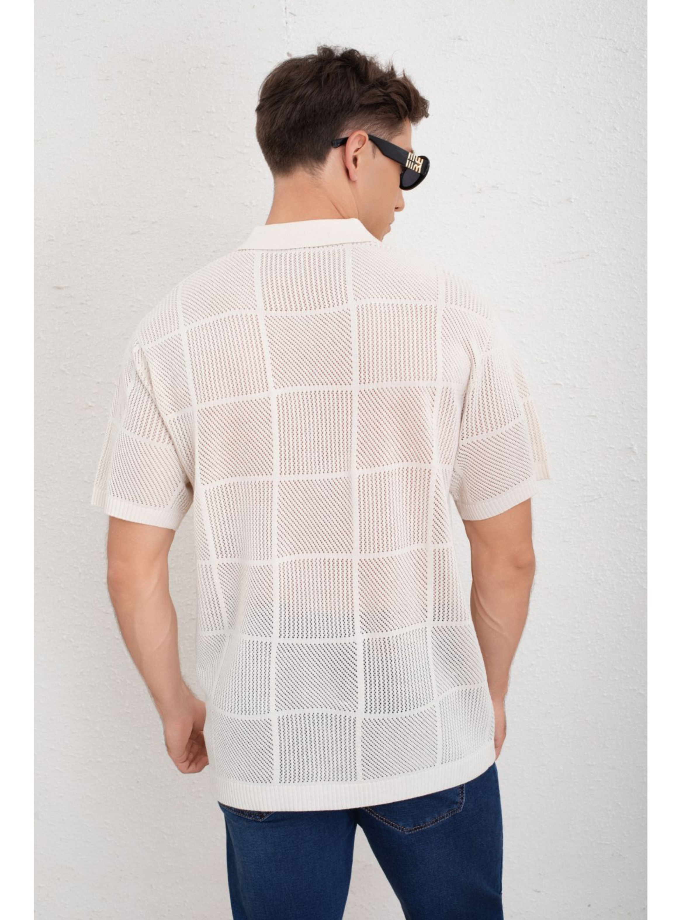 Camisa Hombre Manga Corta Hilo Tejida Algodon Calidad Premium 7224-3