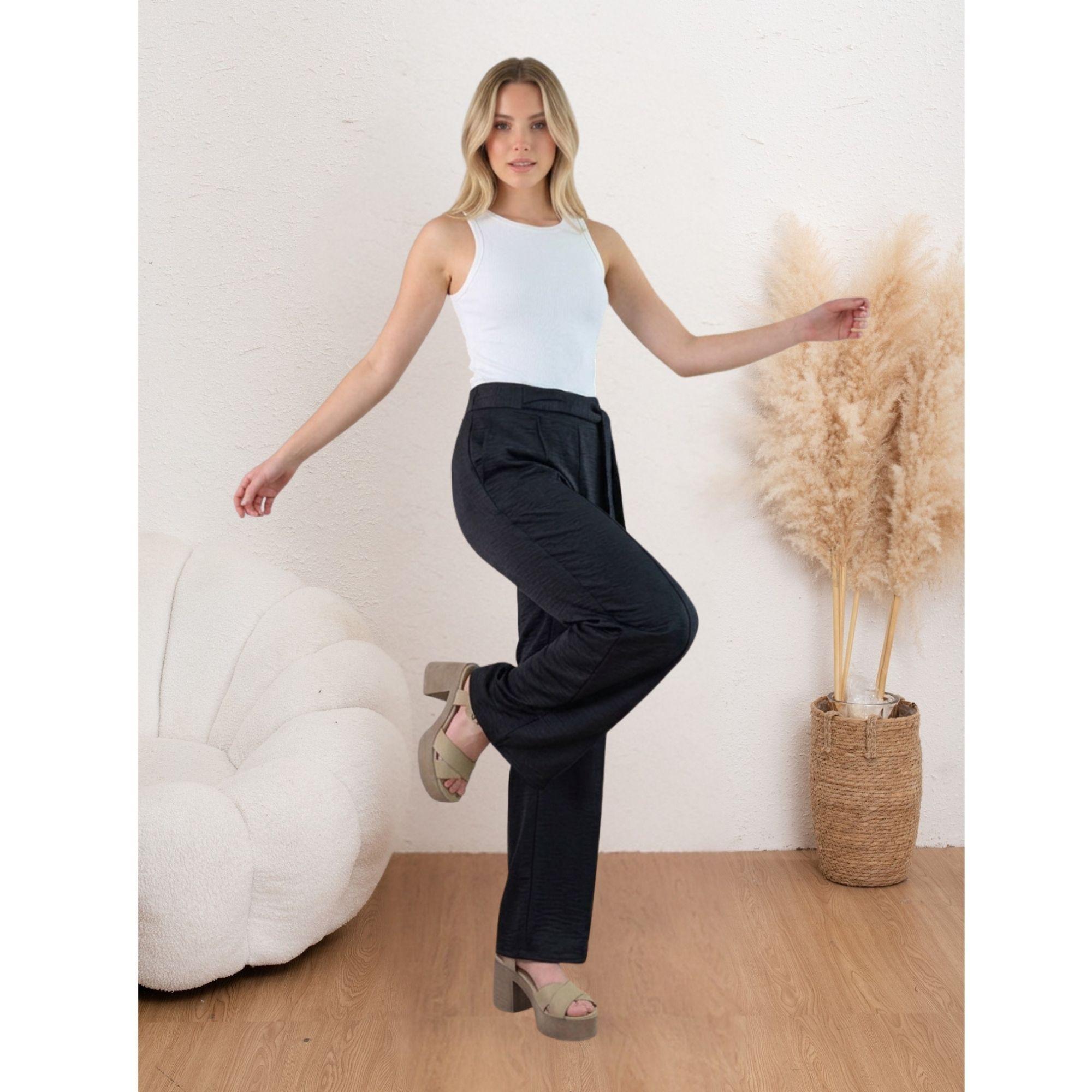 Pantalon Palazzo Mujer Tipo Lino Casual Semi Formal Tiro Alto 890-3