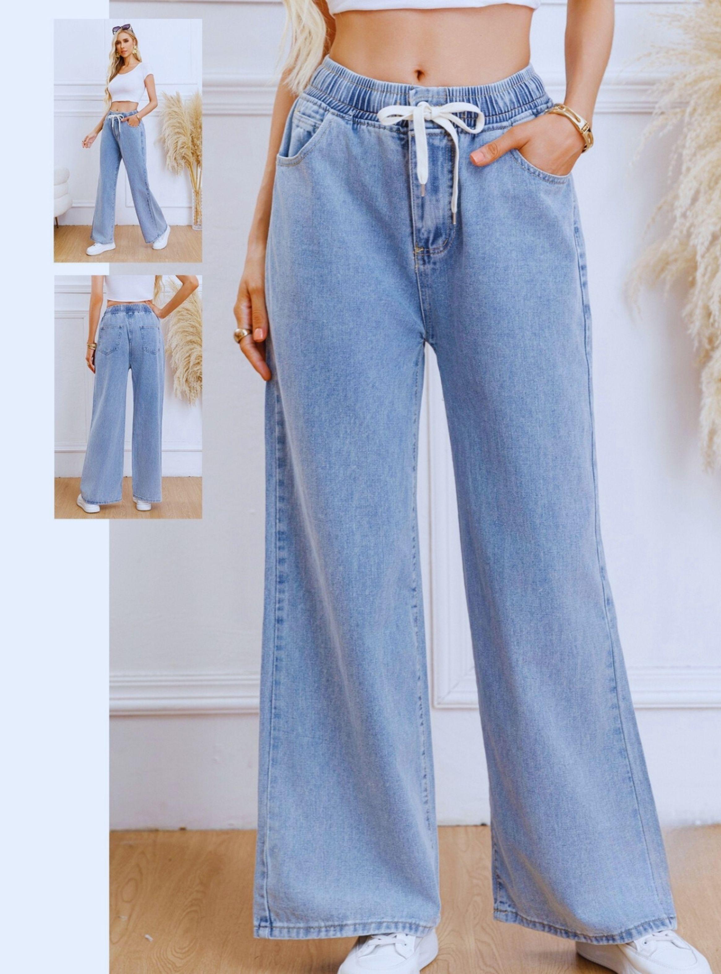 Pantalón Jeans Mujer Wide Leg Tiro Alto Con Cordón 1007-0