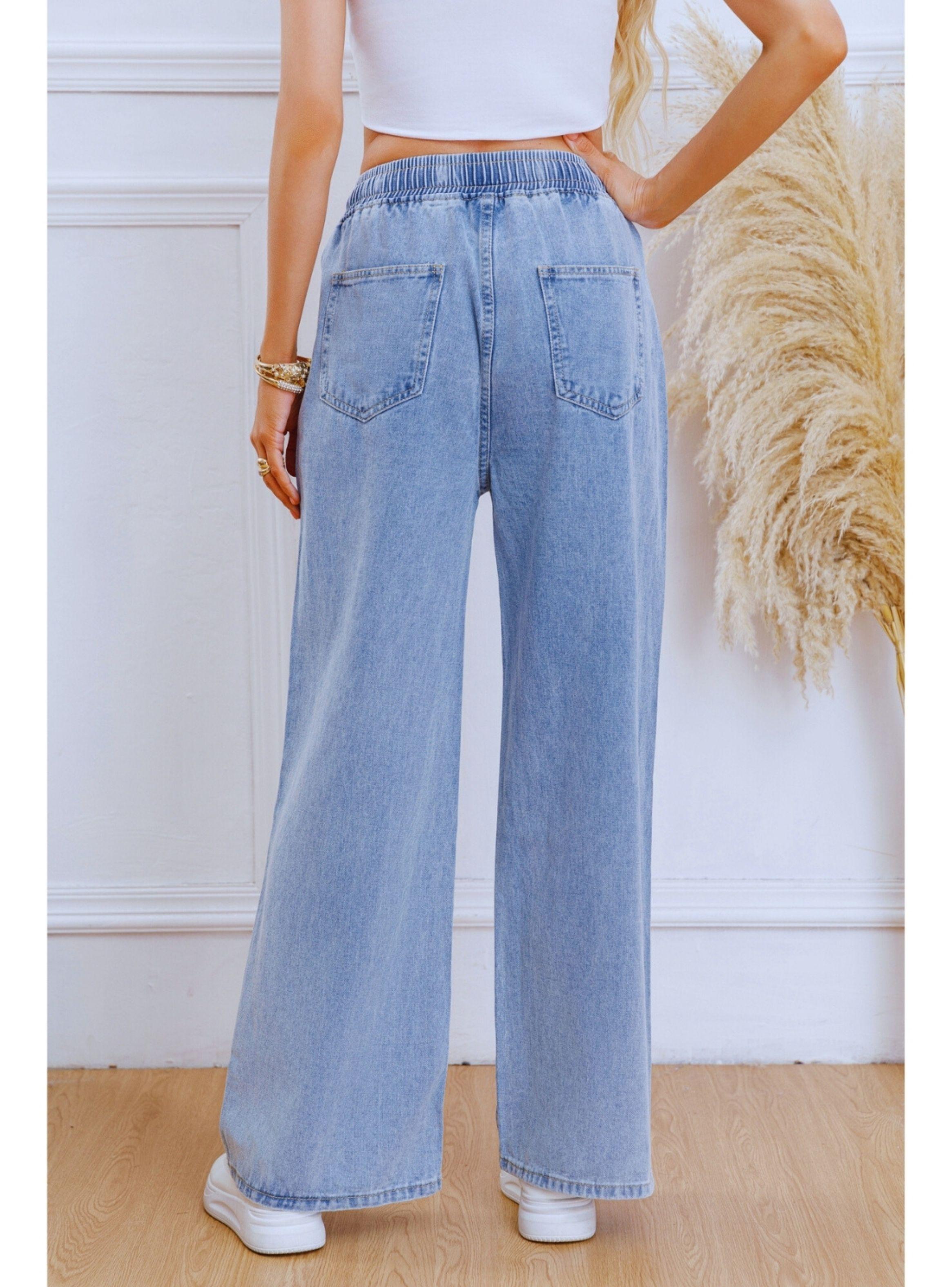 Pantalón Jeans Mujer Wide Leg Tiro Alto Con Cordón 1007-1