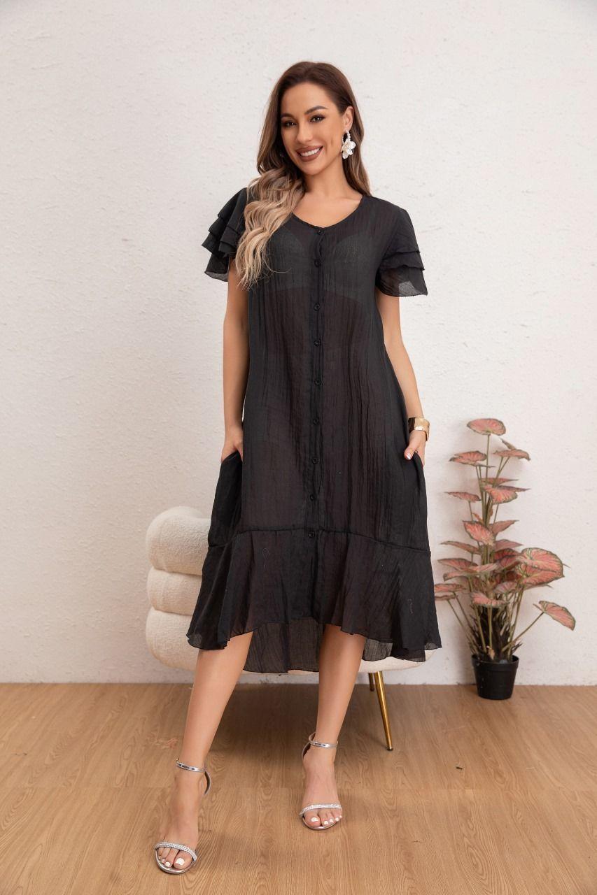 Vestido Largo Salida de Playa, Tipo blusón Manga Corta 0049-0