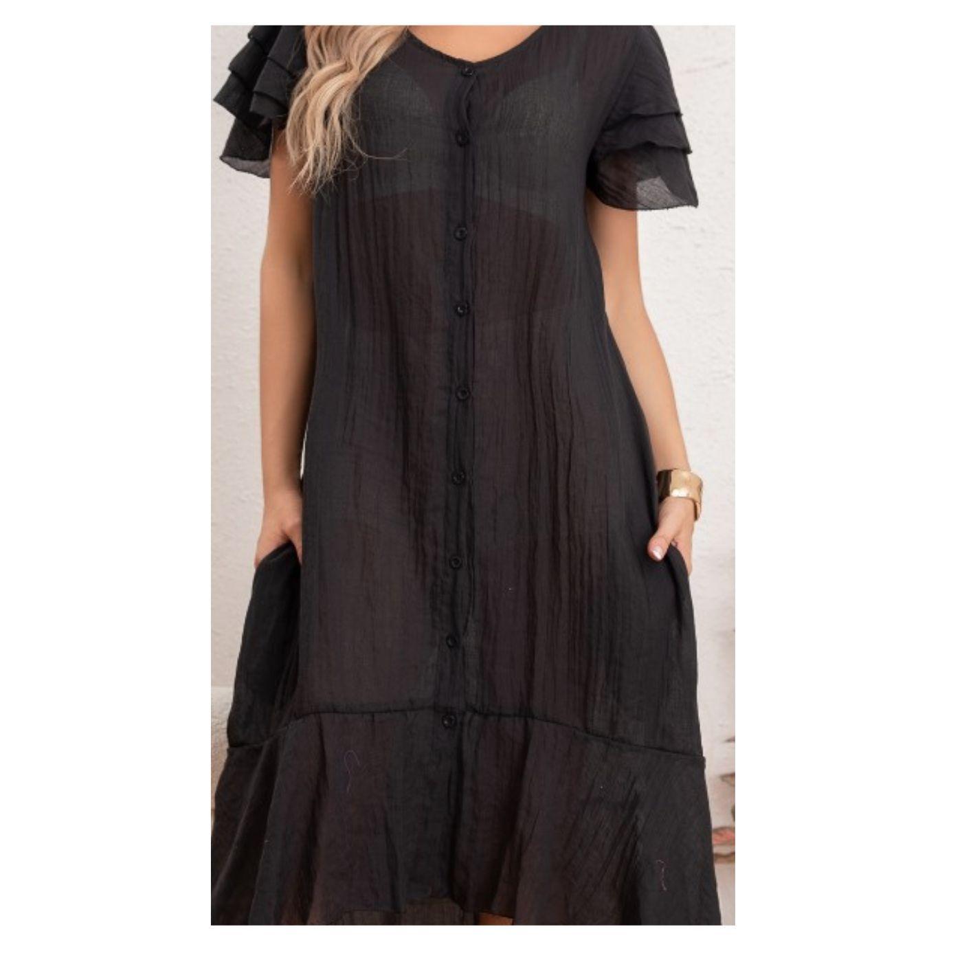 Vestido Largo Salida de Playa, Tipo blusón Manga Corta 0049-1