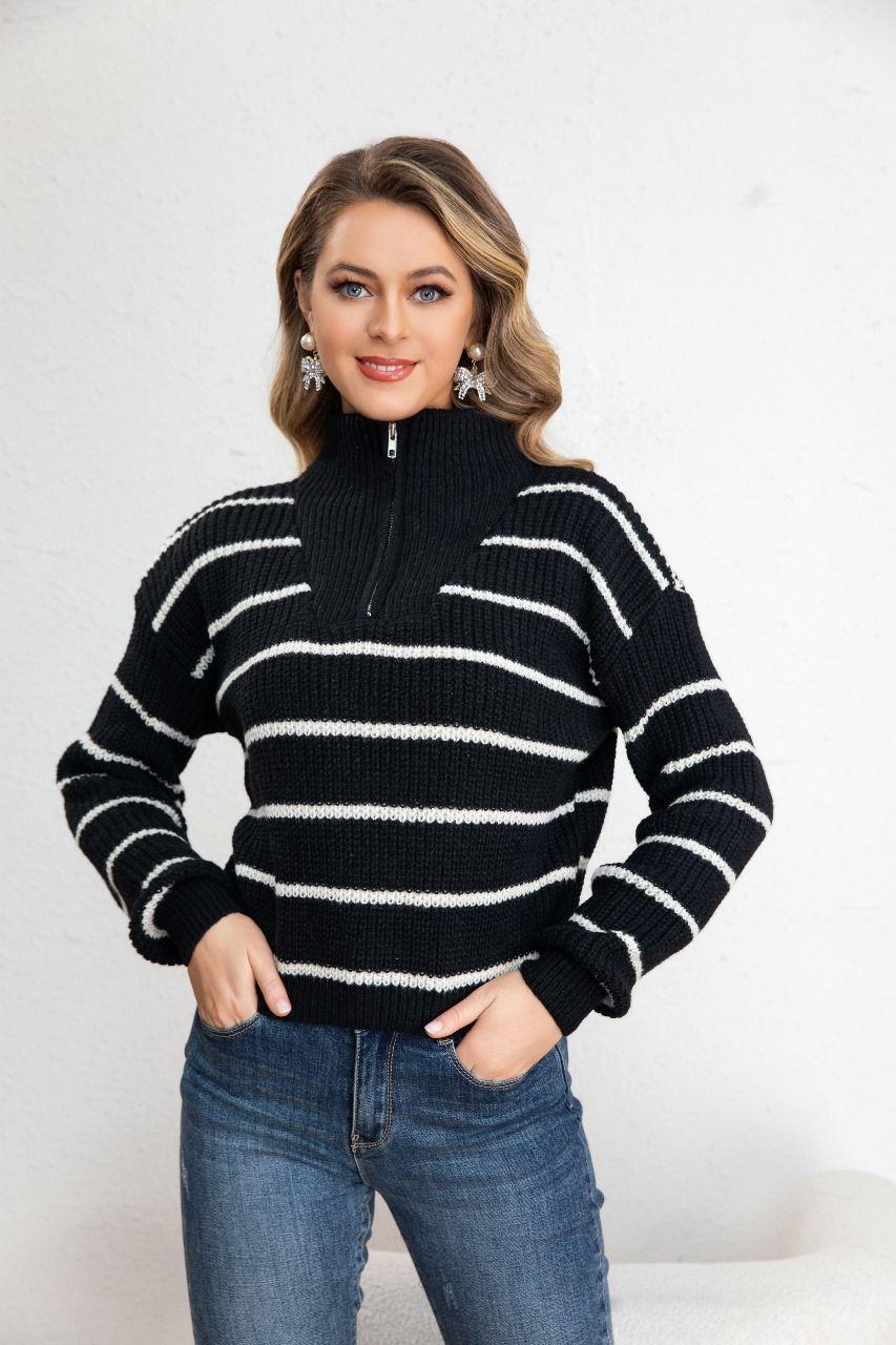 Sweater Mujer Tejido Semi Corto Otoño, Invierno, Cuello con Cierre 7019-1