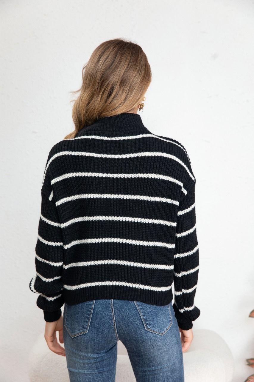 Sweater Mujer Tejido Semi Corto Otoño, Invierno, Cuello con Cierre 7019-2