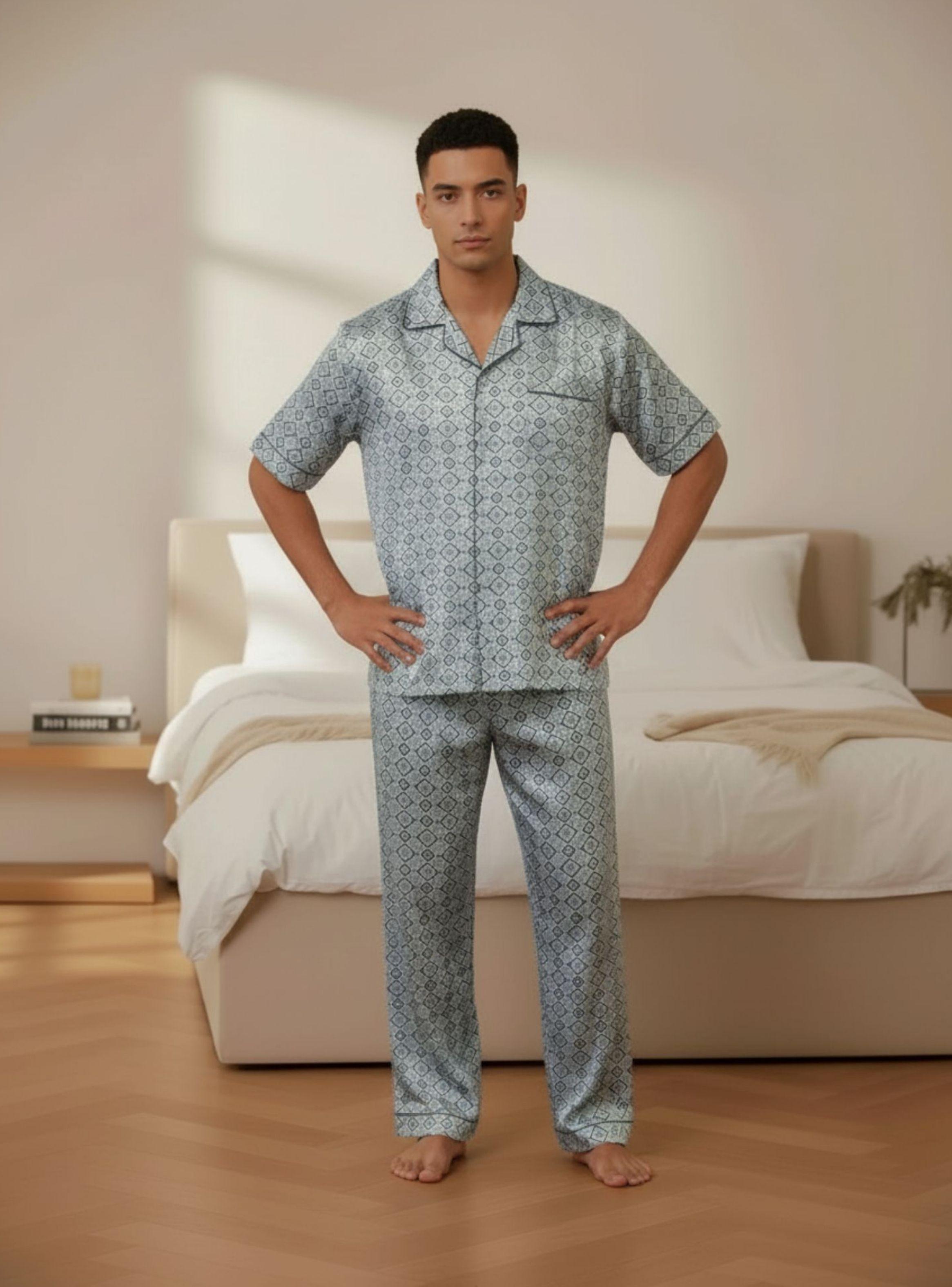 Pijama Hombre Verano Pantalón Y Polera Manga Corta Con Botones 8888-1
