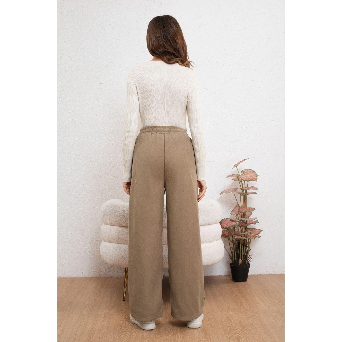 Pantalón Mujer Bolsillo Botones Pierna Ancha Wide Leg Cotele 7130-3