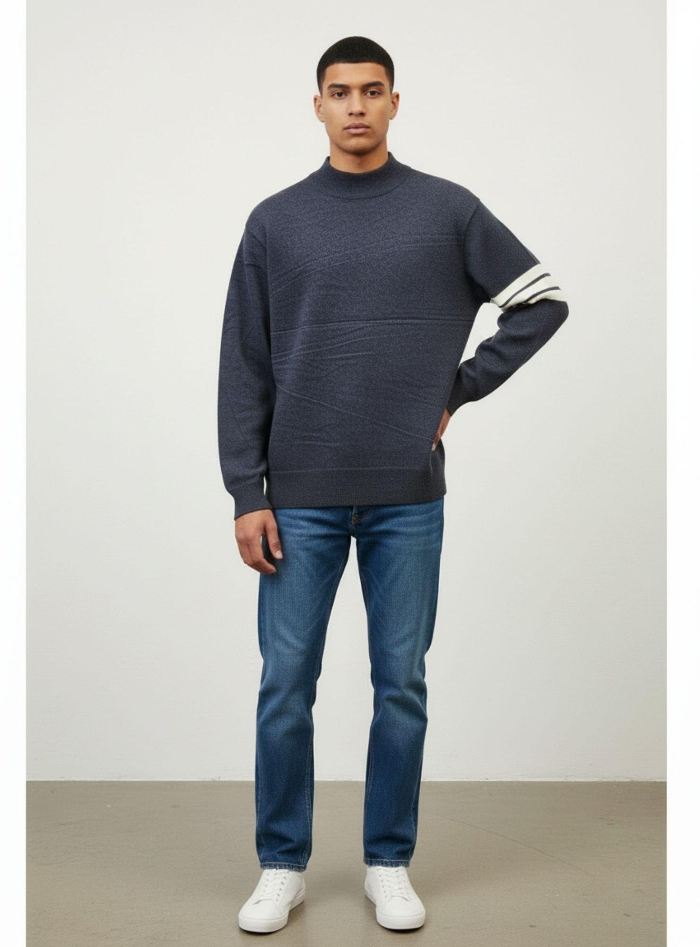 Sweater Frisado Hombre Cuello Subido Líneas 1375-1