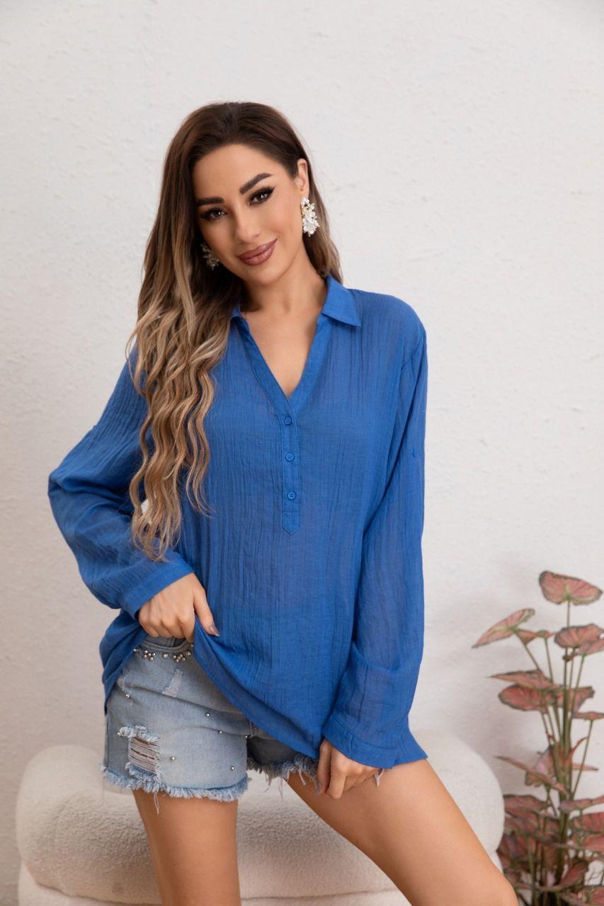 Blusa Mujer Lino Algodón Premium Liviana Botones Tendencia 8054-2