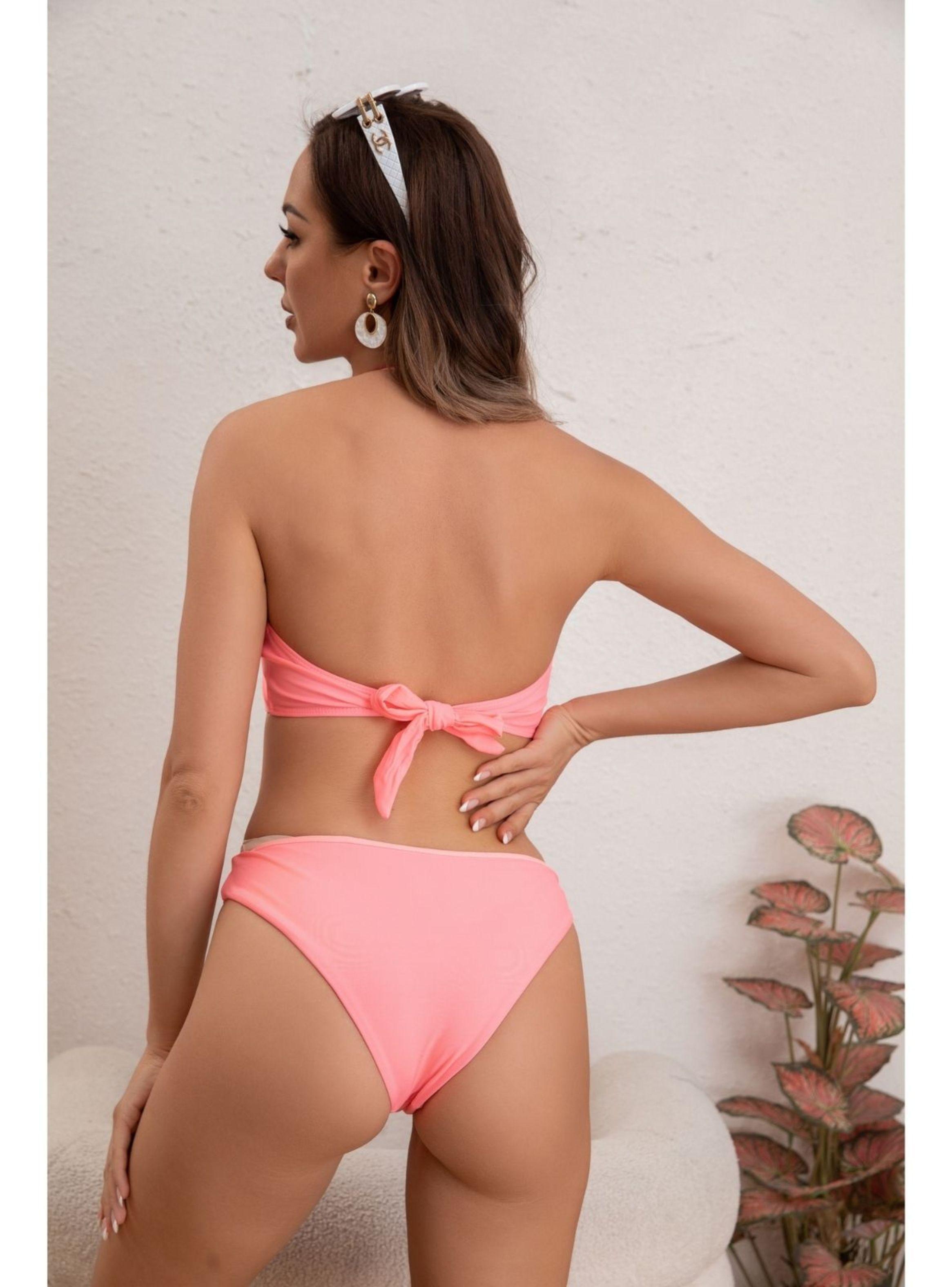 Traje de Baño Mujer Bikini Tiro Alto Top Tirantes 2 Piezas Unicolor 8374-2