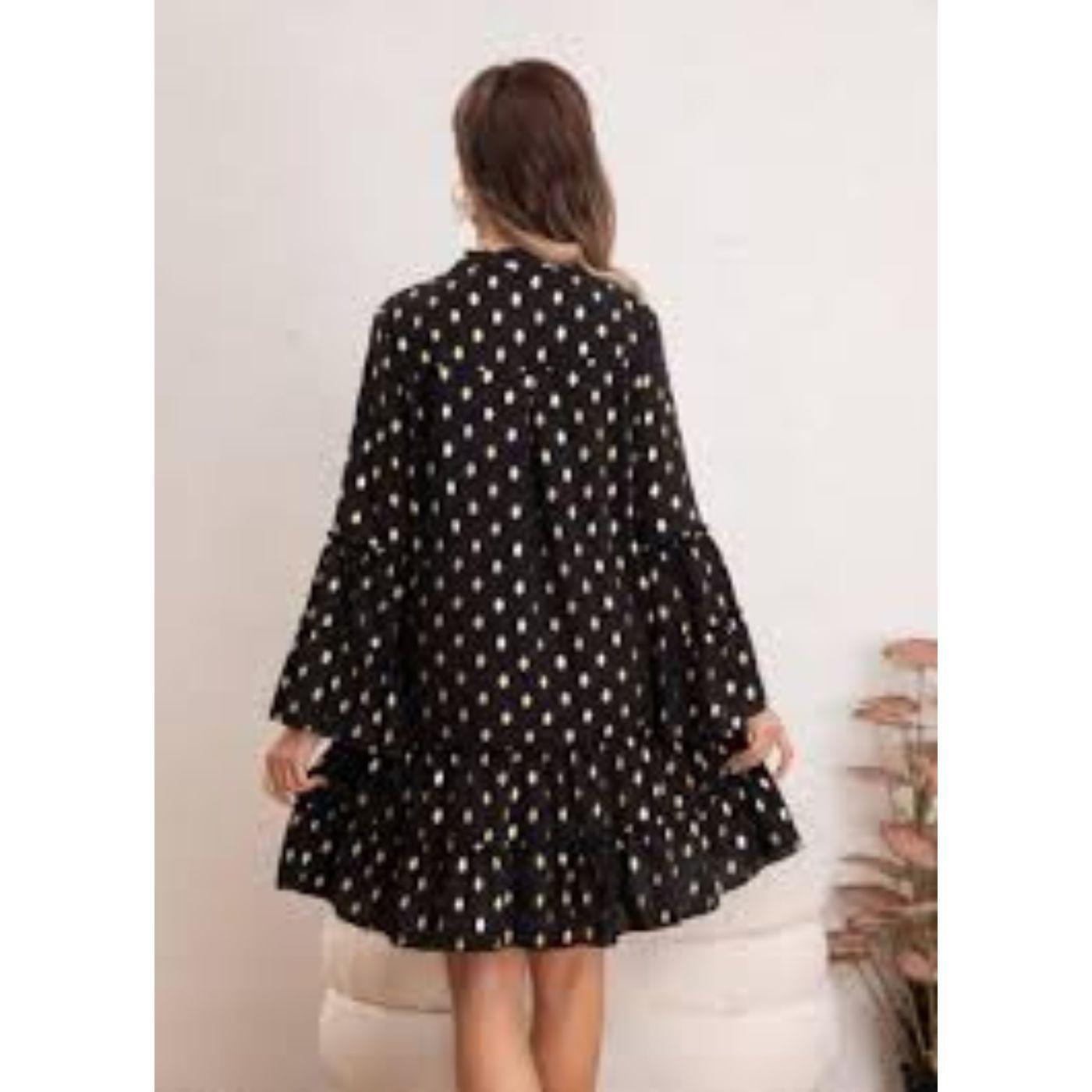 Vestido Corto Mujer Manga Larga Ancha Diseño Puntos 0043-1