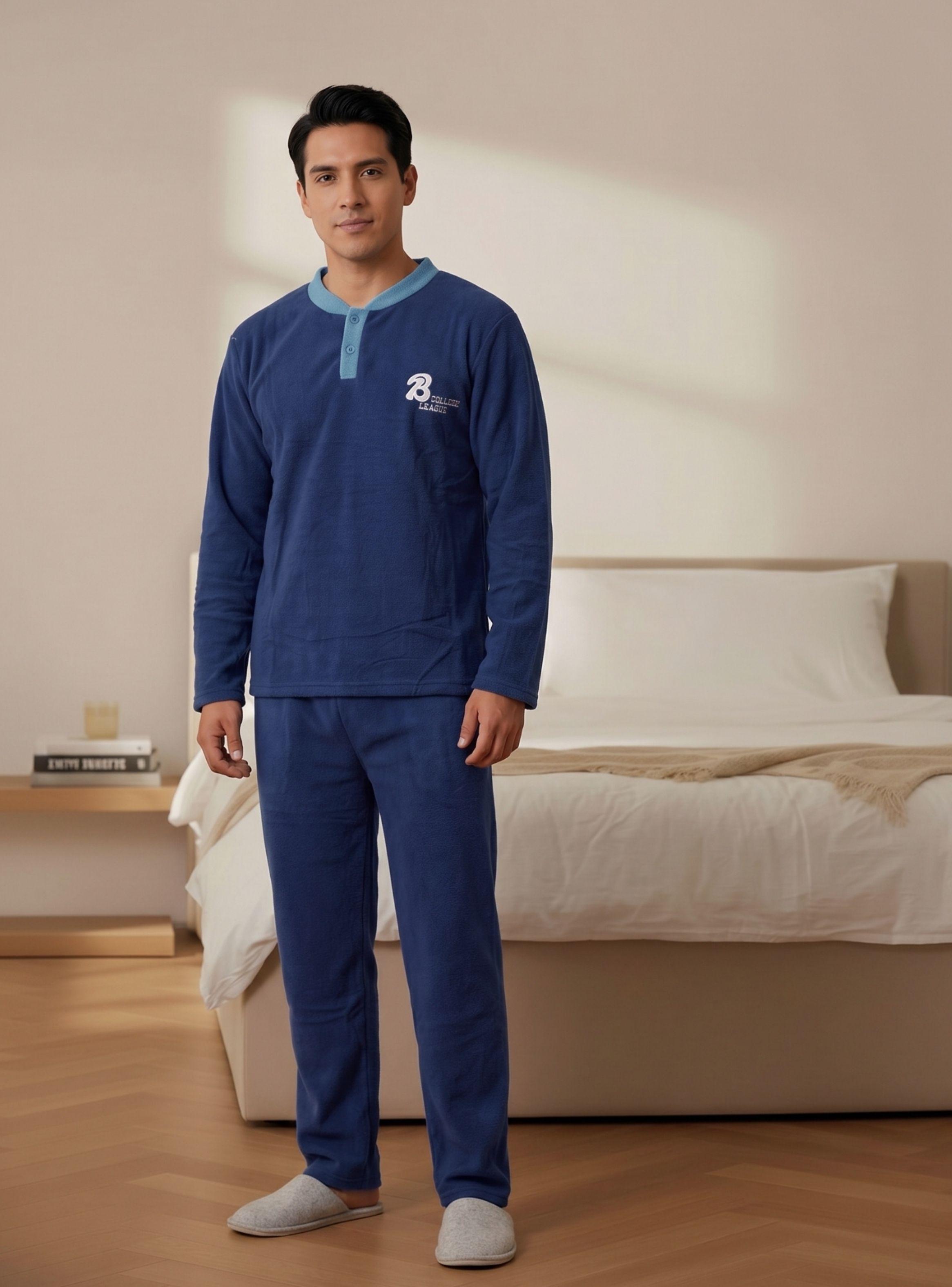 Pijama Polar Hombre Invierno 2 Piezas Calidad Premium Liso 4064-2