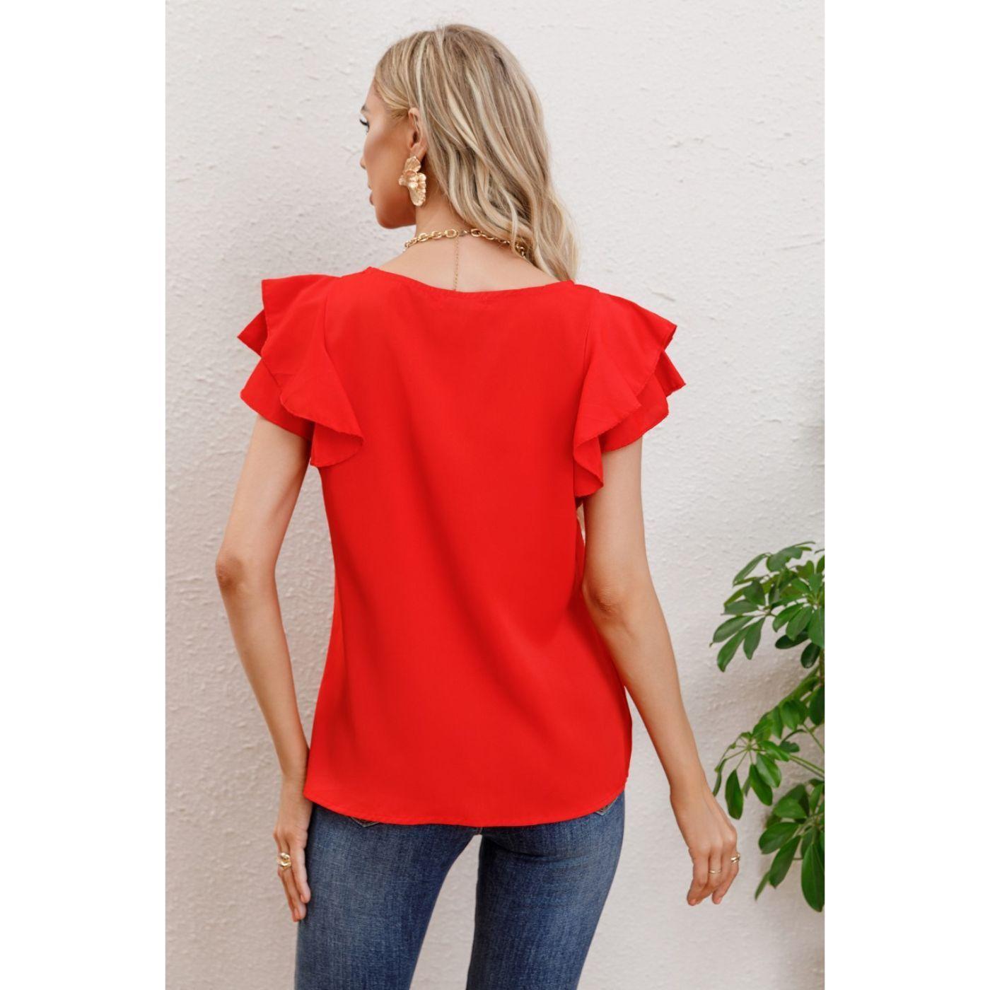 Polera Mujer Manga Corta Semi Formal Casual Con Volantes 317-2