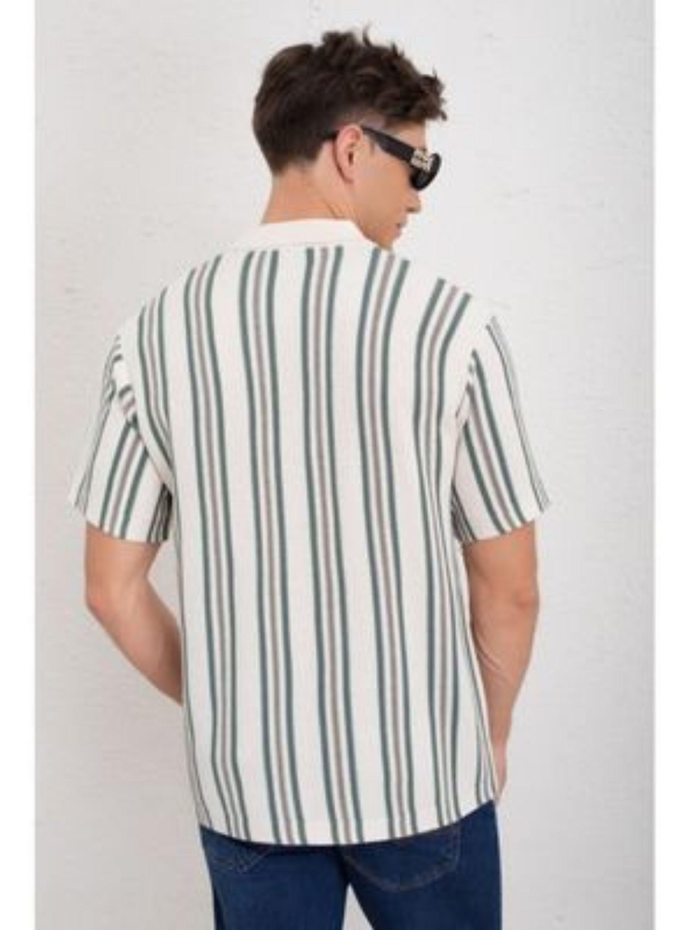 Camisa Hombre Hilo Algodon Verano Diseño Lineas Calidad Premium 7225-3