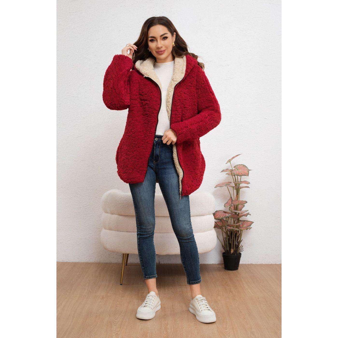 Chaqueta Mujer Reversible Peluda Invierno Calidad Premium 6072-2