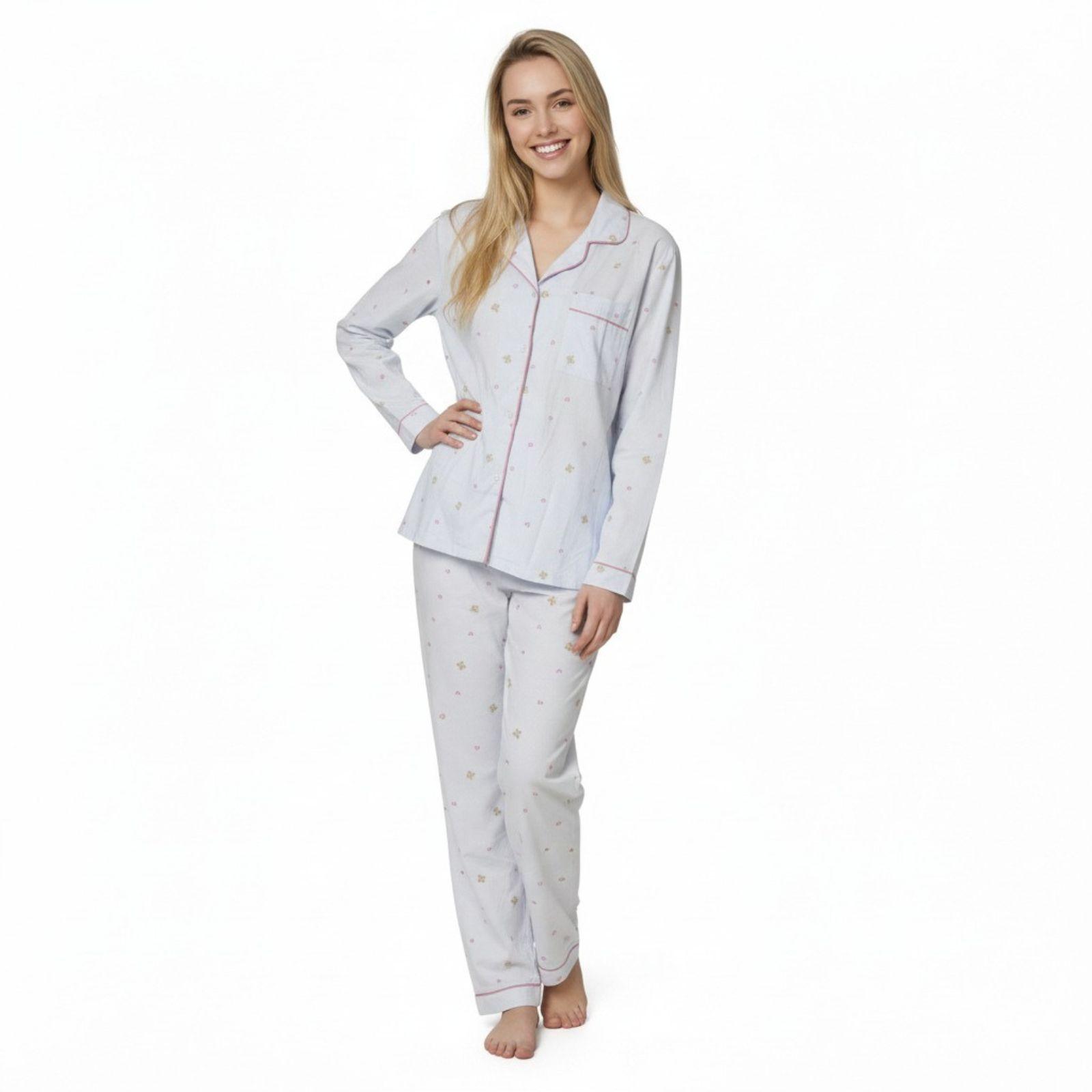 Pijama Mujer Manga Larga Botones Diseños Colores 107-1