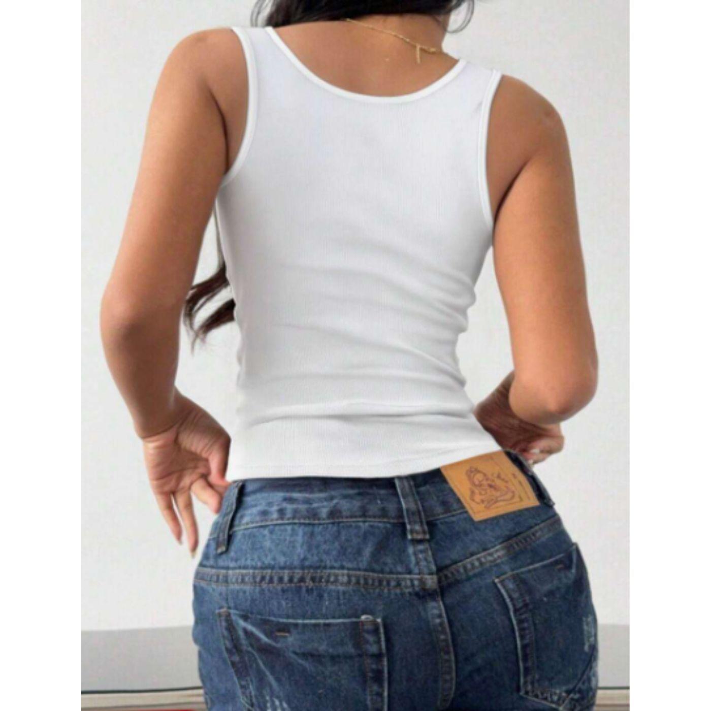 Camiseta Mujer Elasticada Sin Manga Acanalada Algodón Musculosa 7612-2