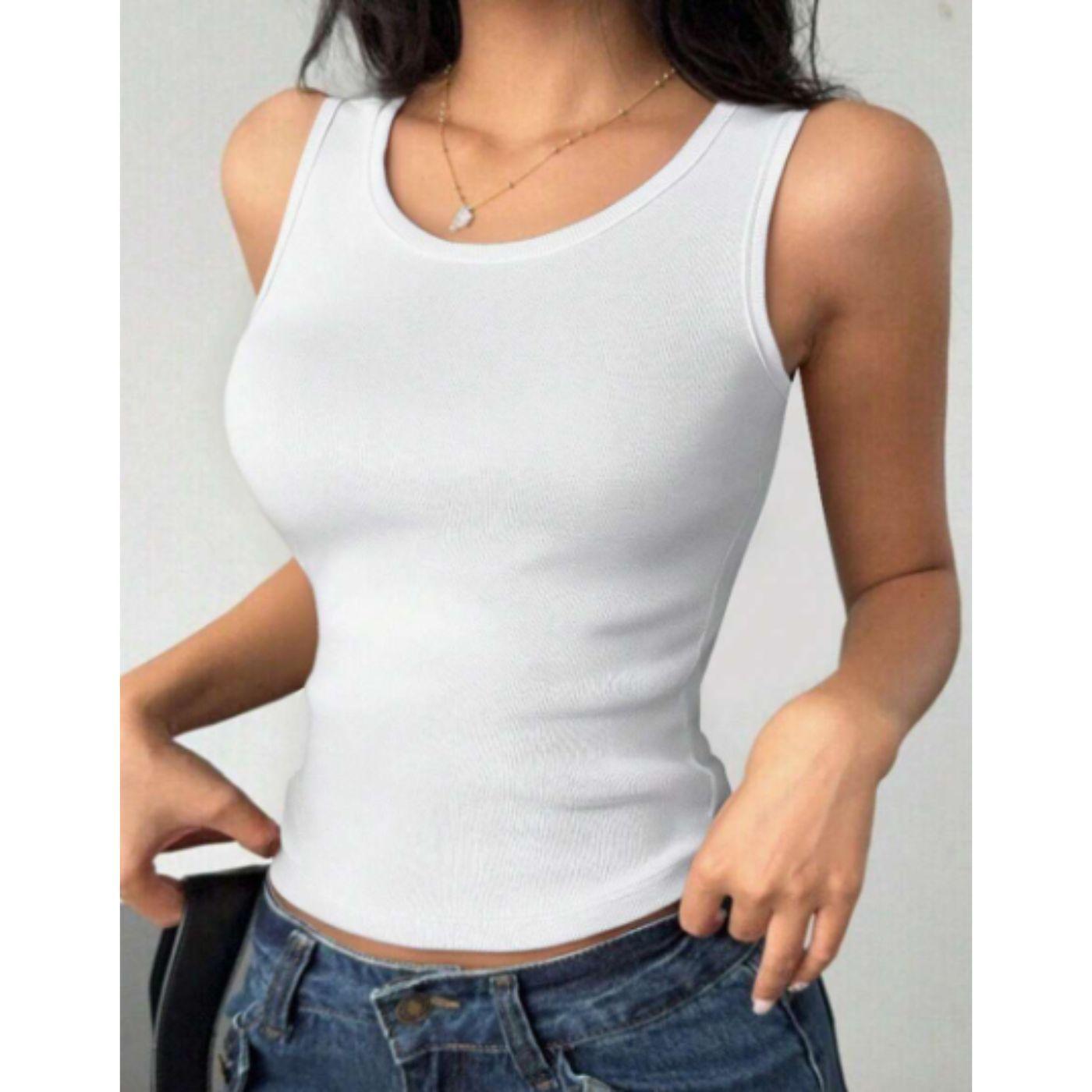 Camiseta Mujer Elasticada Sin Manga Acanalada Algodón Musculosa 7612-0