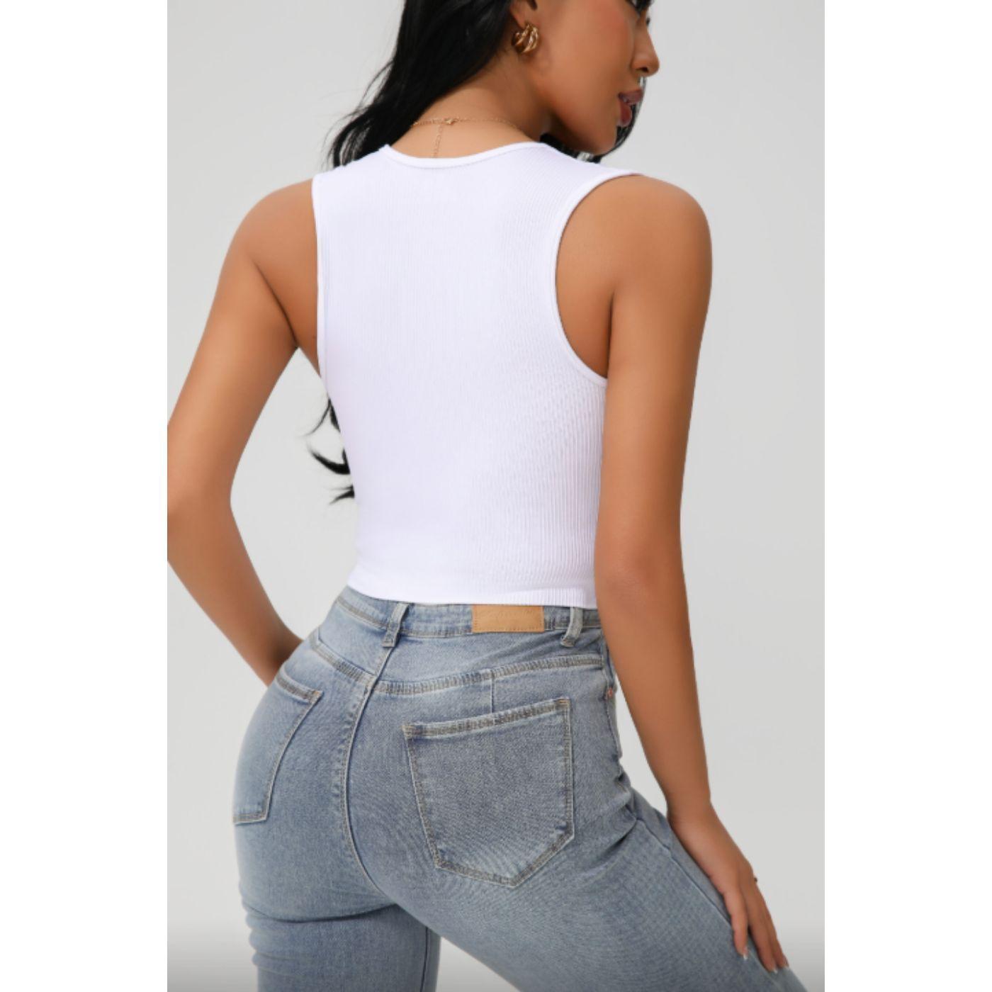 Polera Corta Mujer Top Acanalado Sin Manga Full Elasticada Color 9011-2