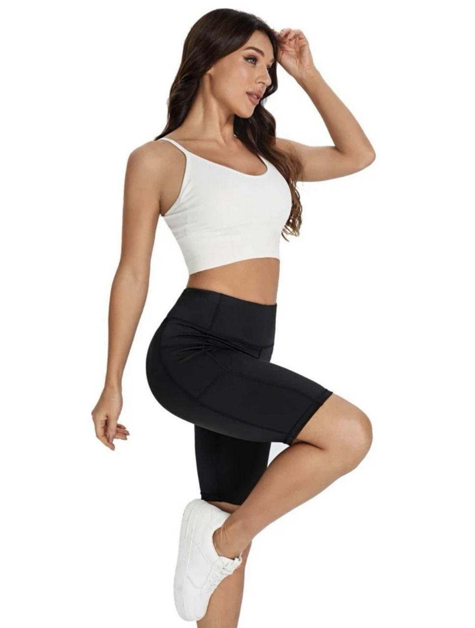 Calza Corta Deportiva Tiro Extra Alto Gym Running Bolsillo Lycra 012-4